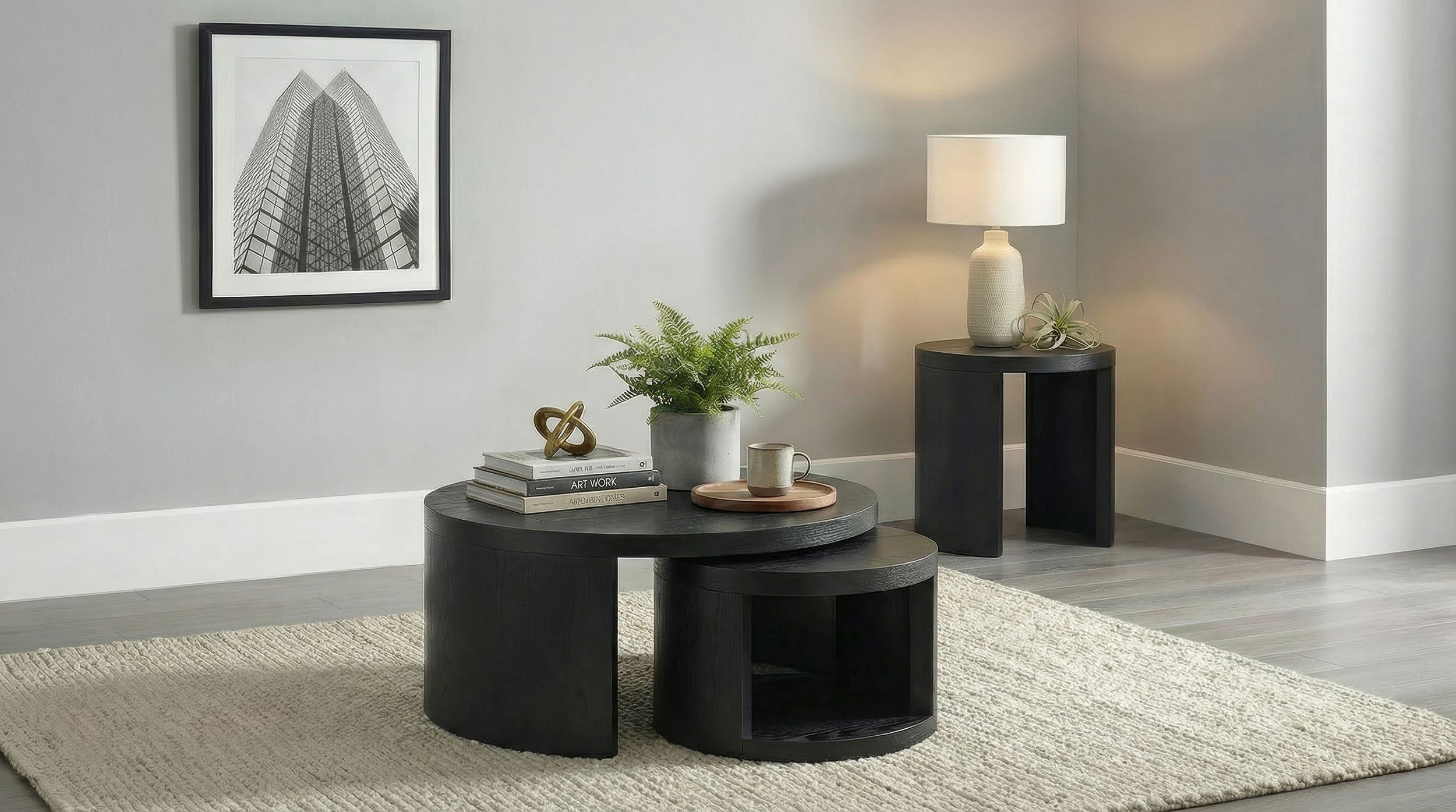 Sweeney 2-piece Round Wood Occasional Nesting Table Set Black — view 9
