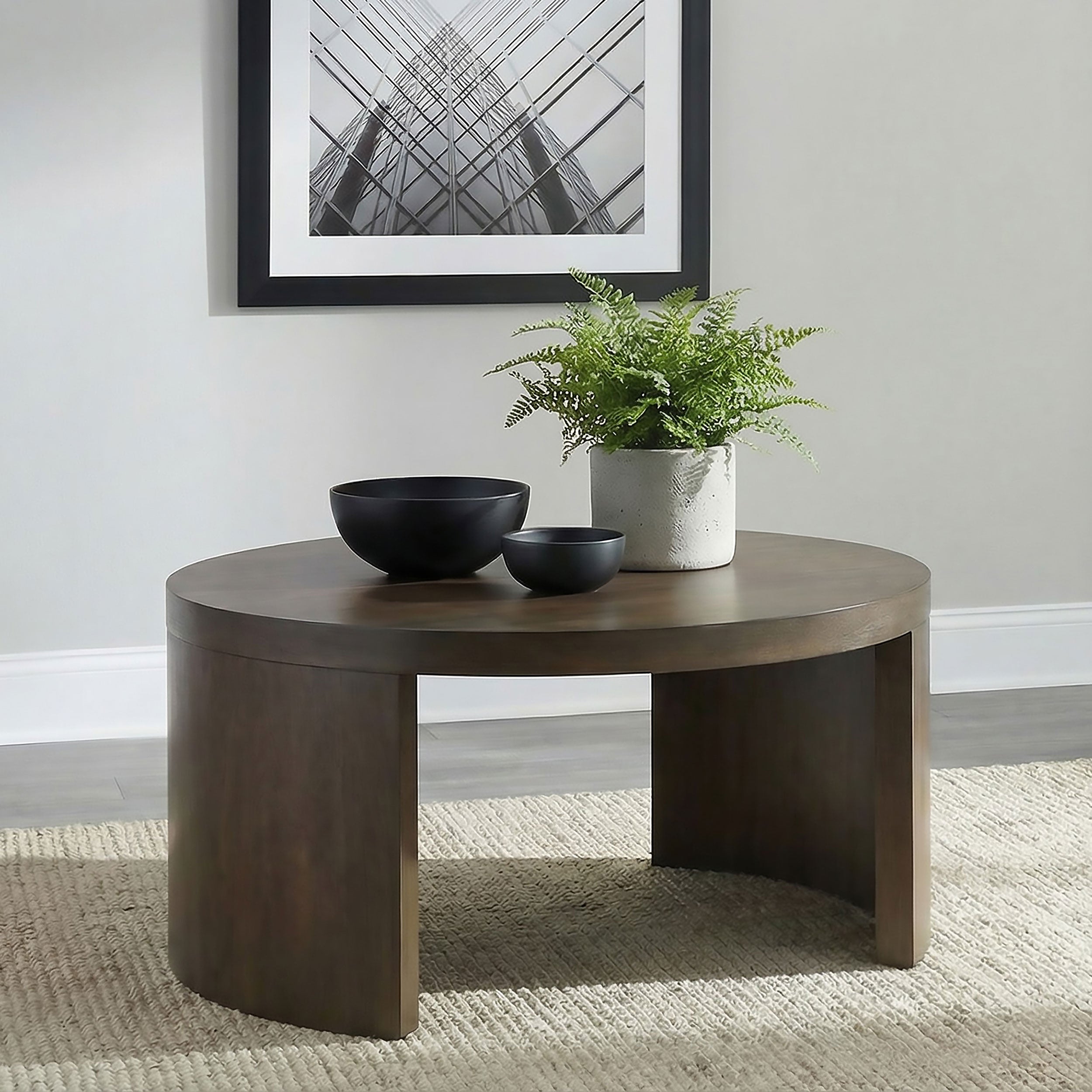 Sweeney 39-inch Round Wood Occasional Cocktail Coffee Table Dark Walnut — view 2