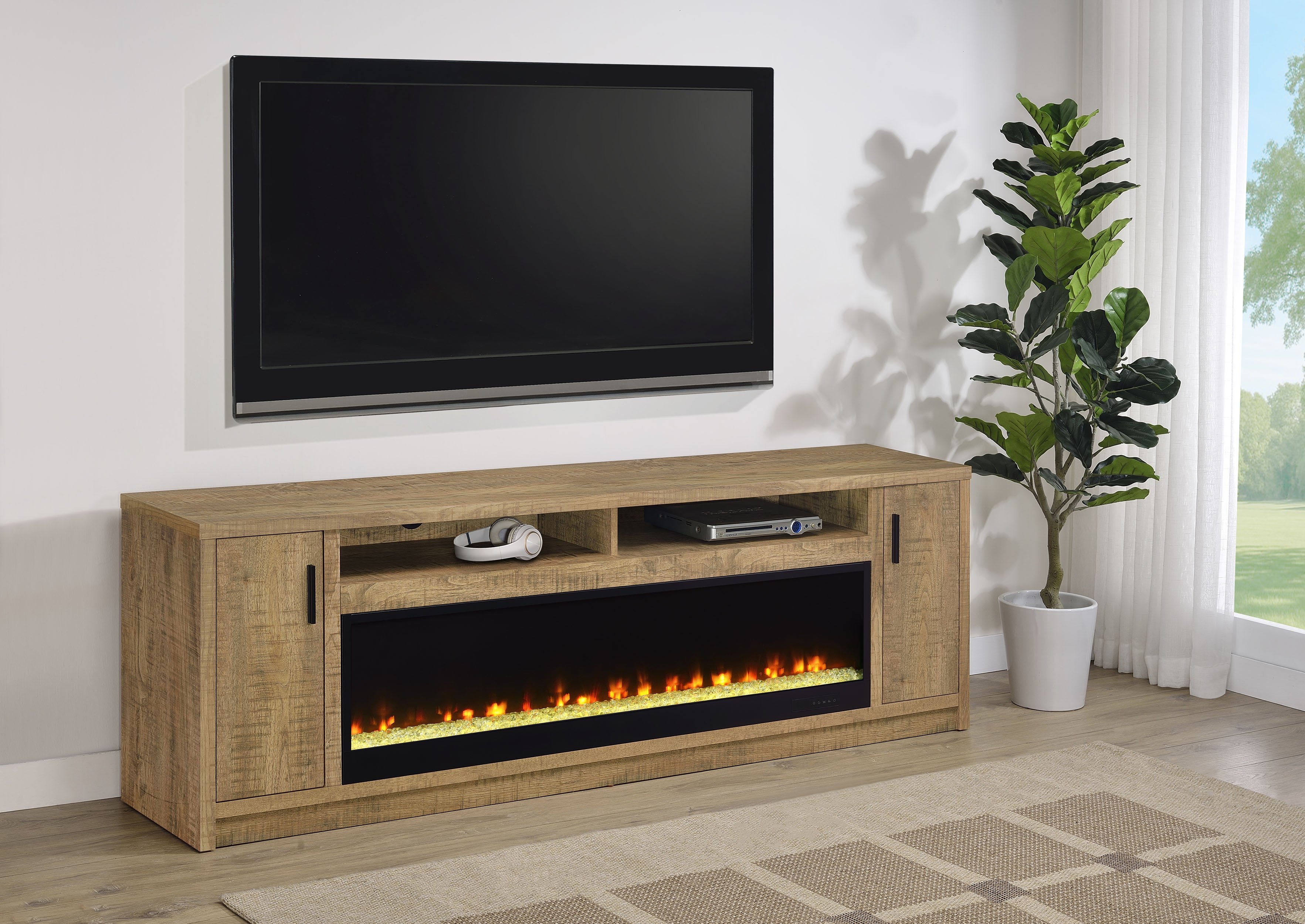 Eddy 79-inch 2-door TV Stand Fireplace Media Console Mango — view 2