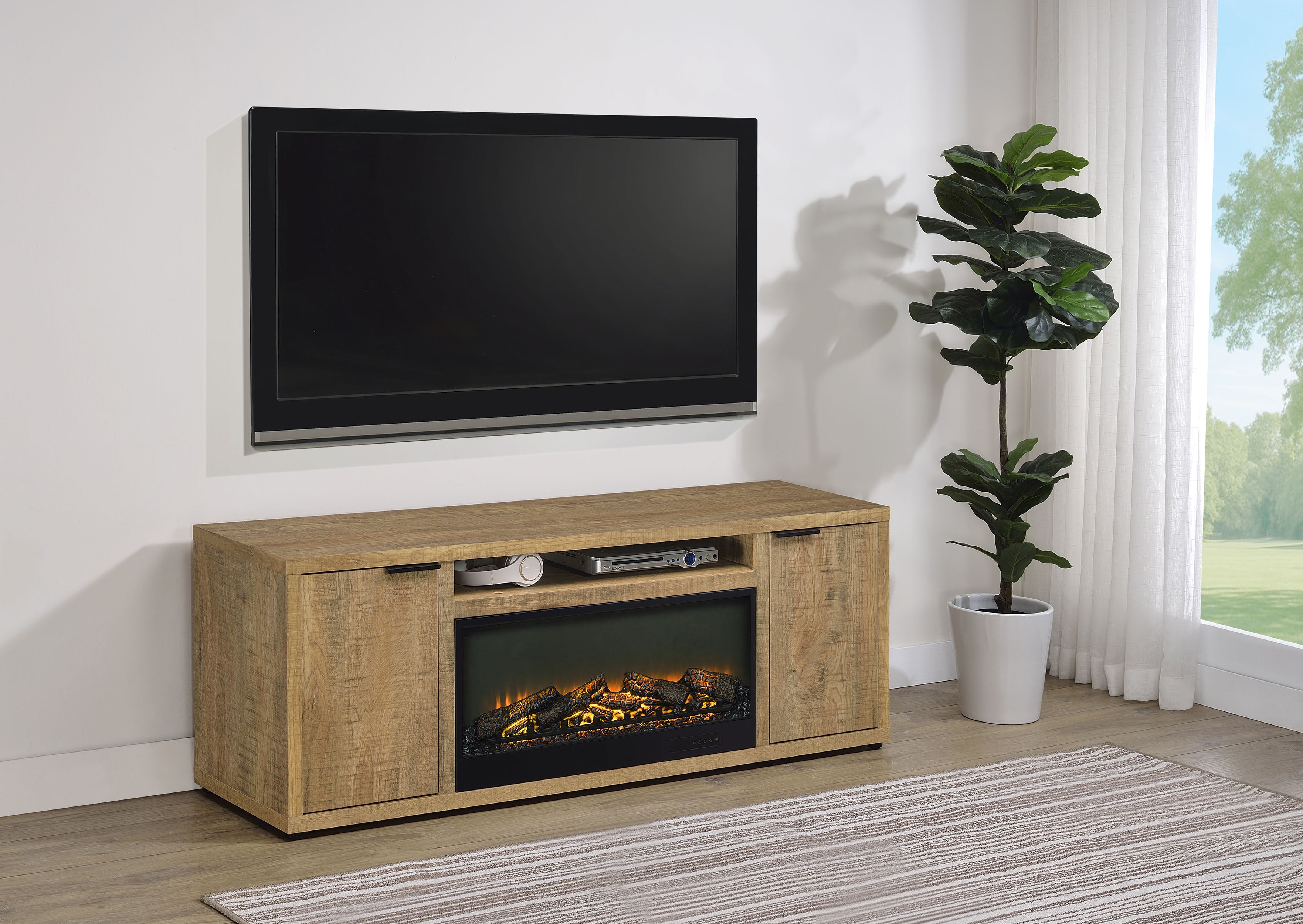 Fuller 60-inch 2-door TV Stand Fireplace Media Console Mango — view 2