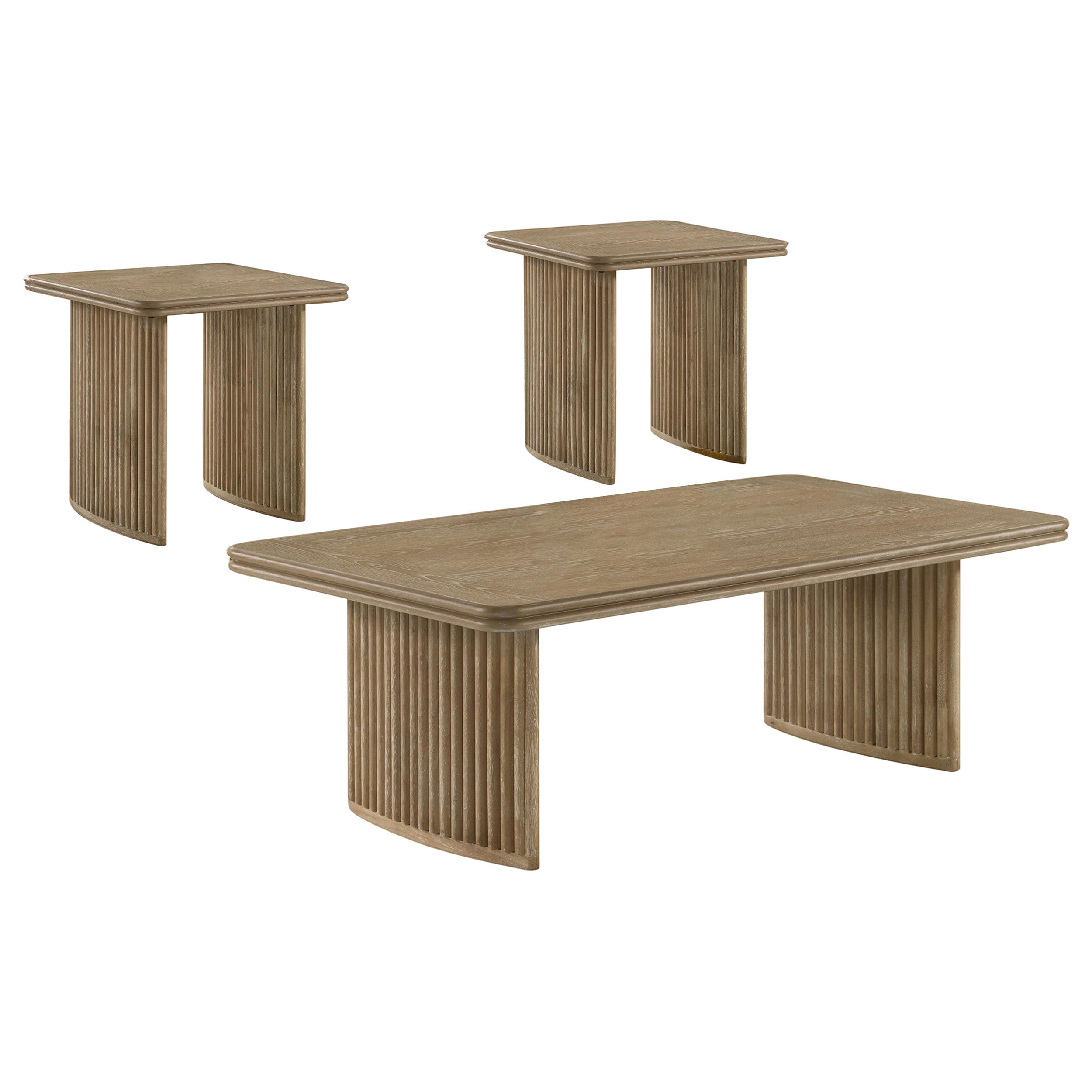 Adina 3-piece Wood Coffee Table Set Distressed Light Brown — view 2
