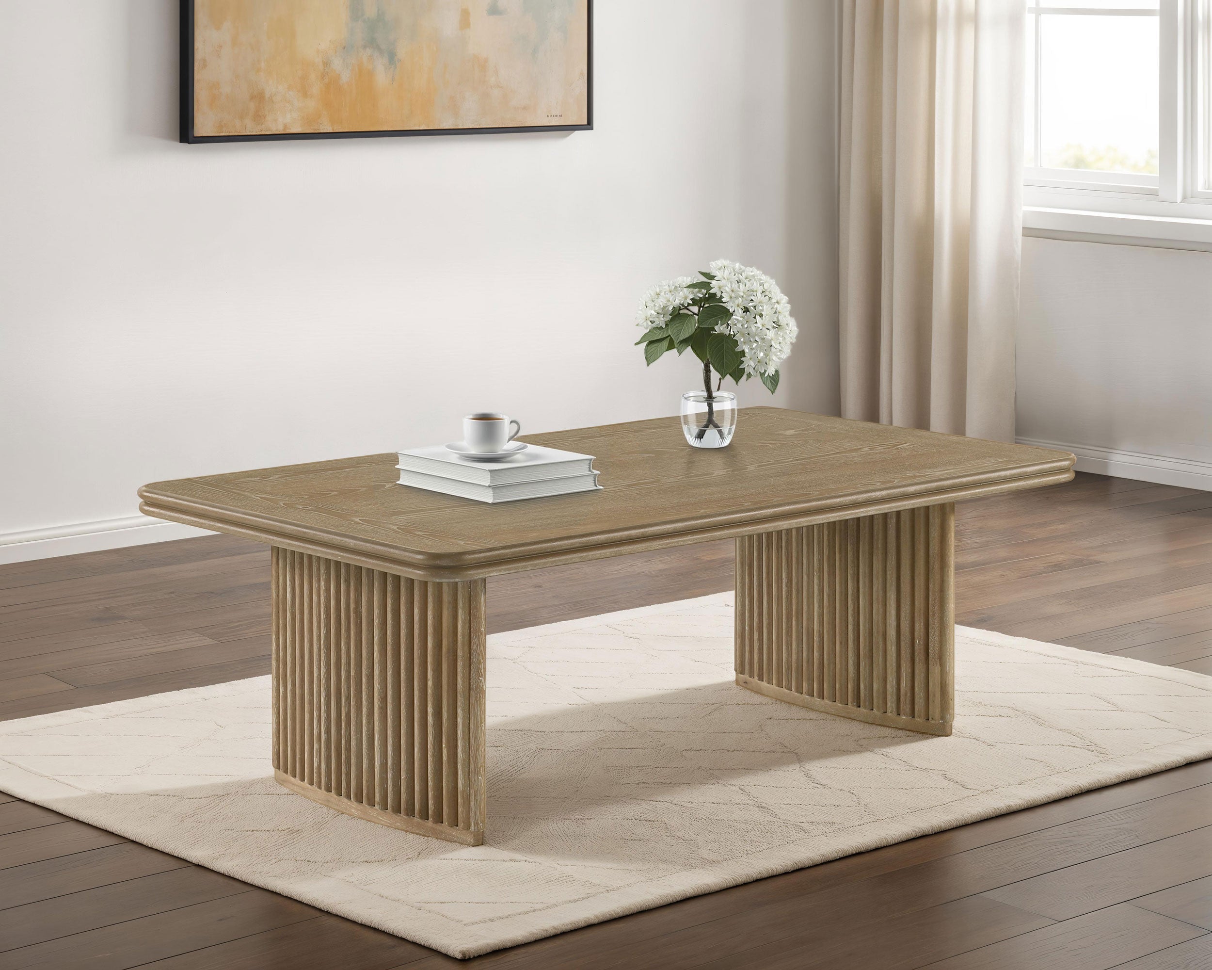 Adina Rectangular Wood Coffee Table Distressed Light Brown — view 2