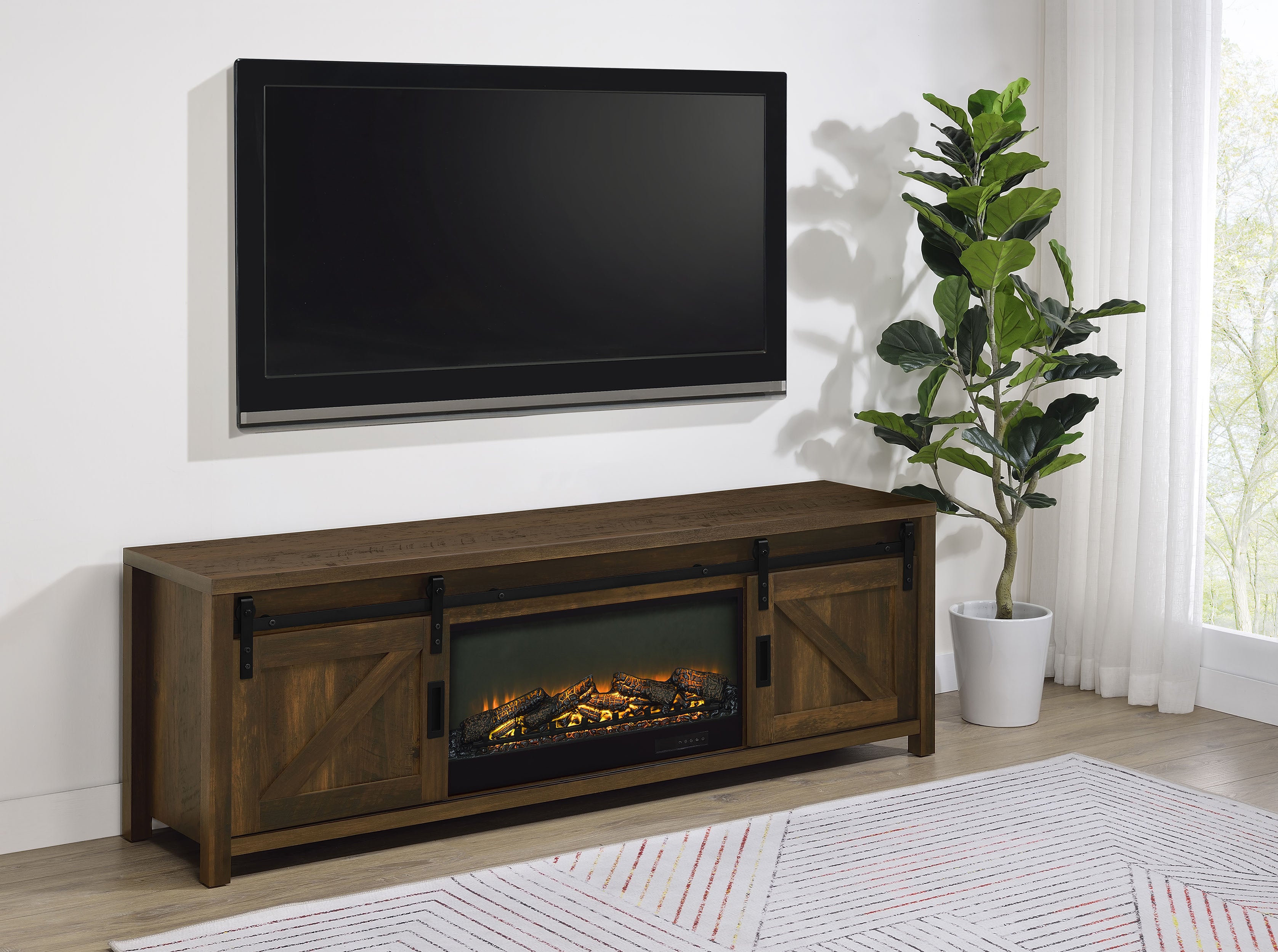 Enfield 71-inch TV Stand Fireplace Media Console Dark Pine — view 2