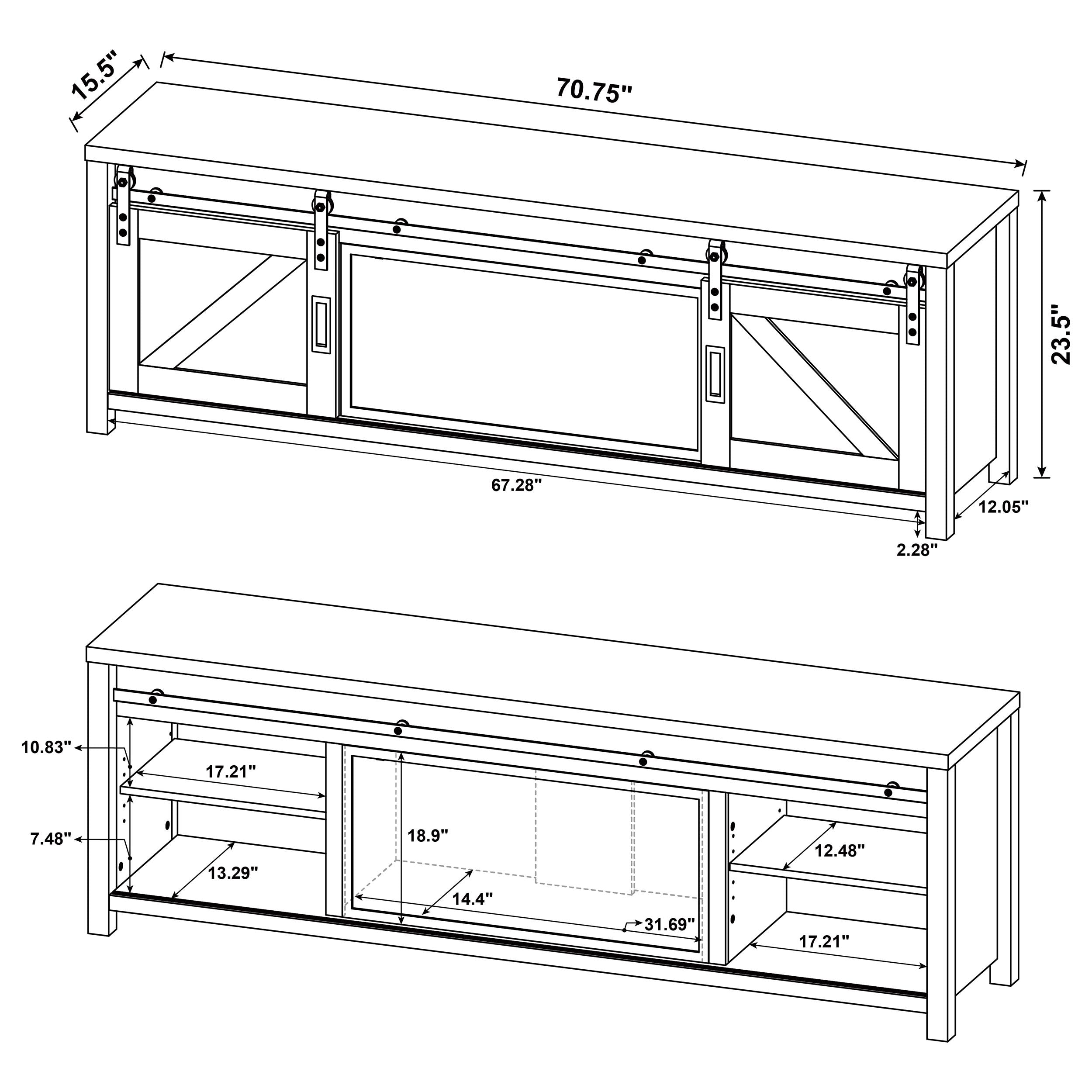Enfield 71-inch TV Stand Fireplace Media Console Dark Pine — view 15