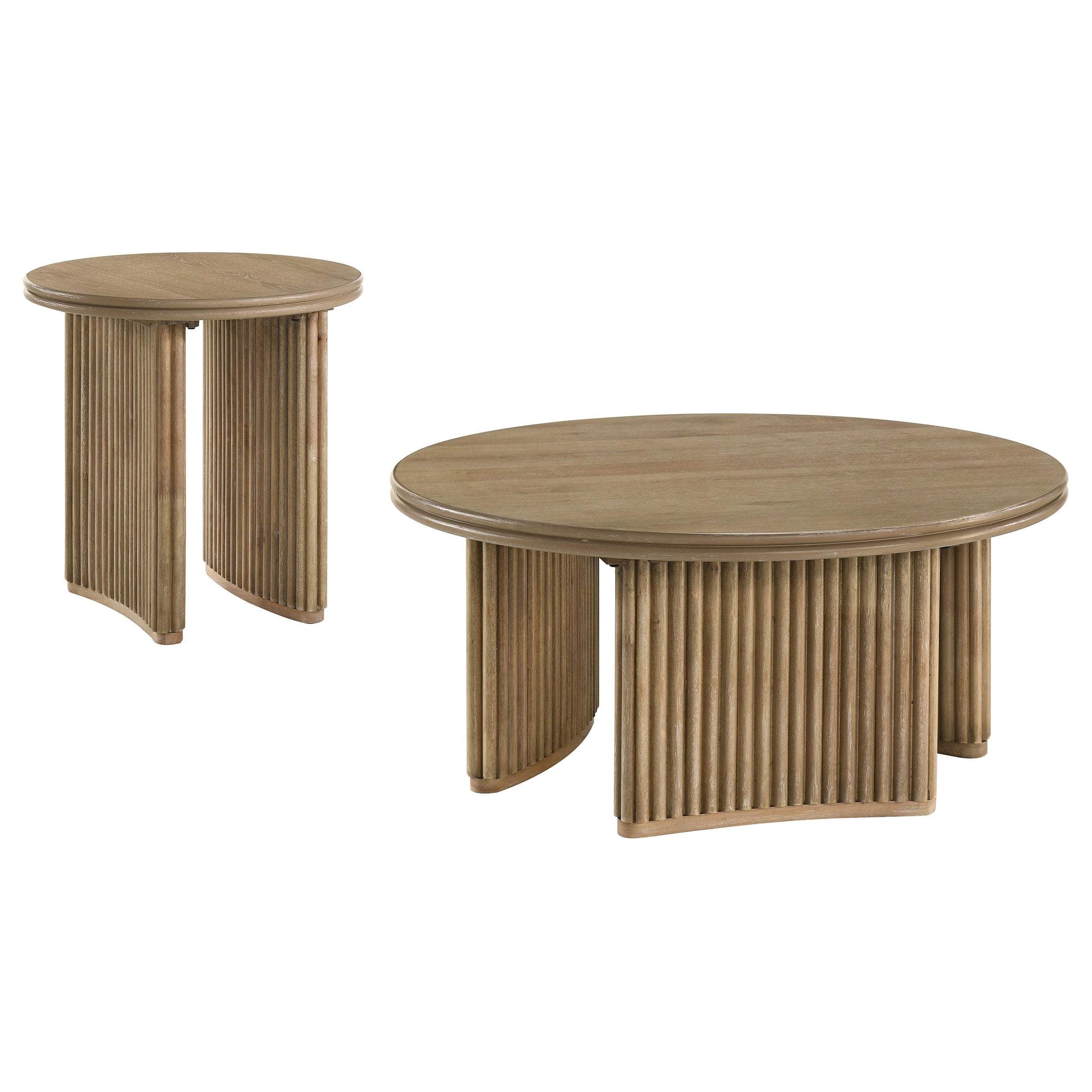 Adina 2-piece Round Coffee Table Set Distressed Light Brown — view 2