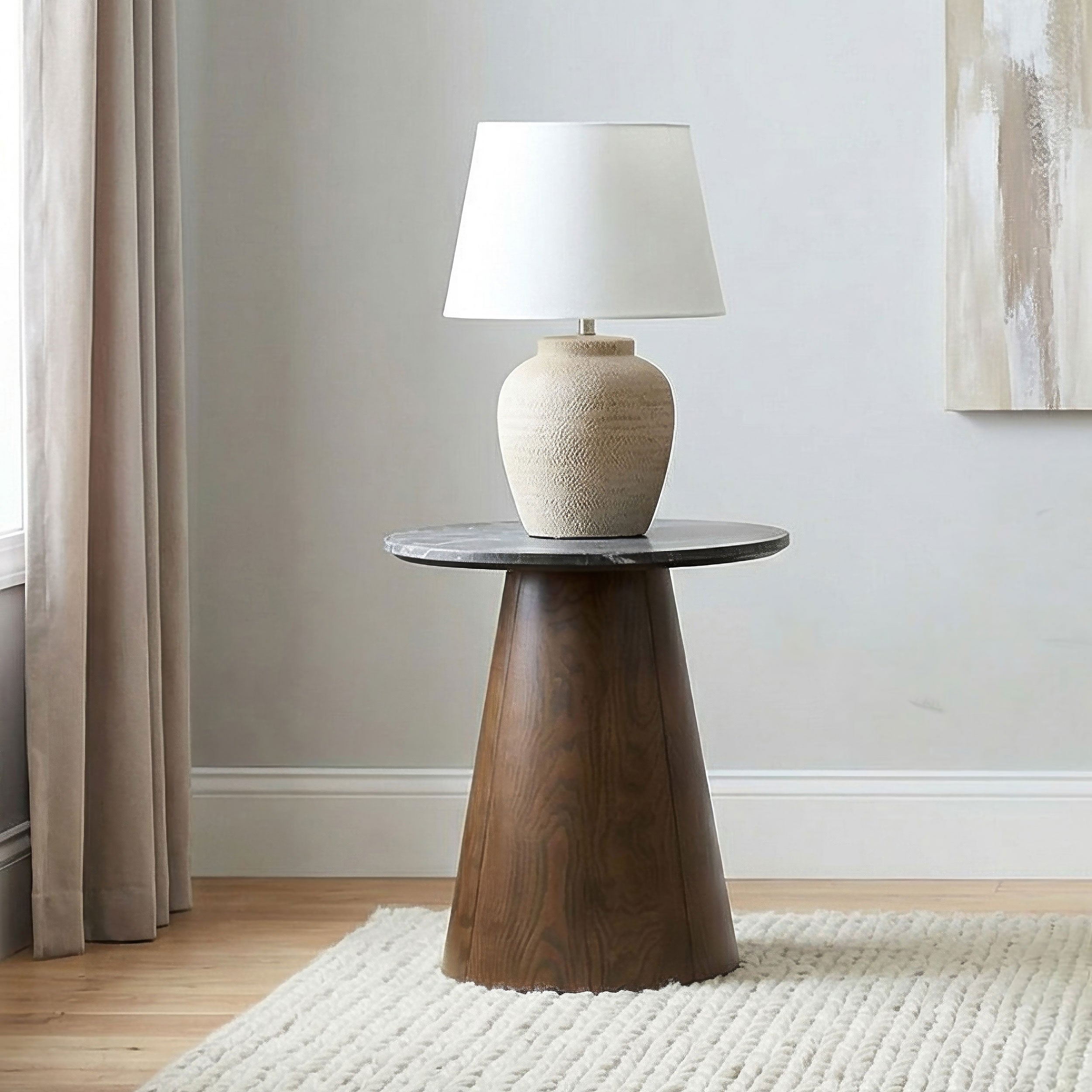 Franklin Round Wood Pedestal Side End Table Grey and Dark Brown — view 2