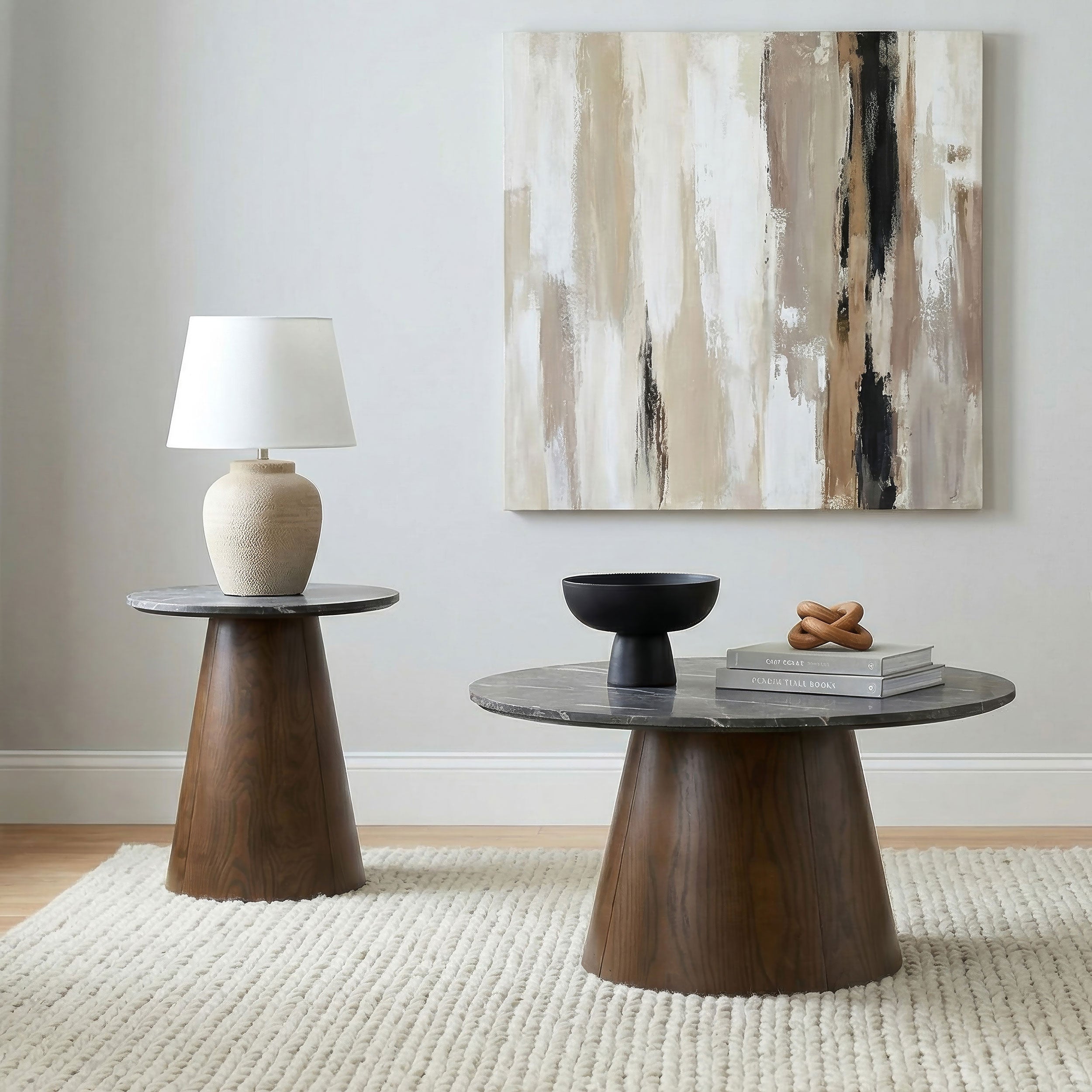 Franklin Round Wood Pedestal Side End Table Grey and Dark Brown — view 8