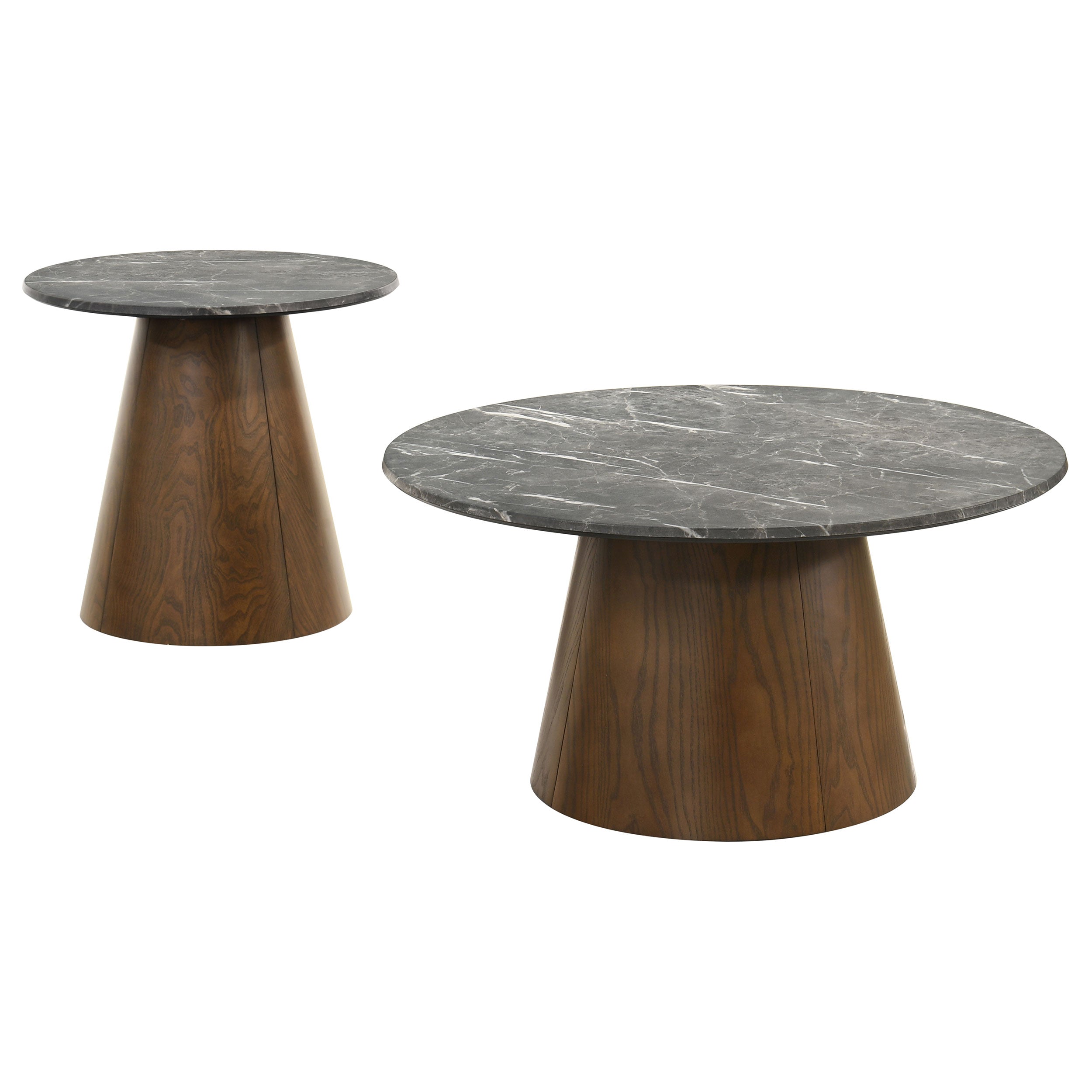 Franklin 2-piece Round Pedestal Coffee Table Set Grey and Dark Brown — view 2
