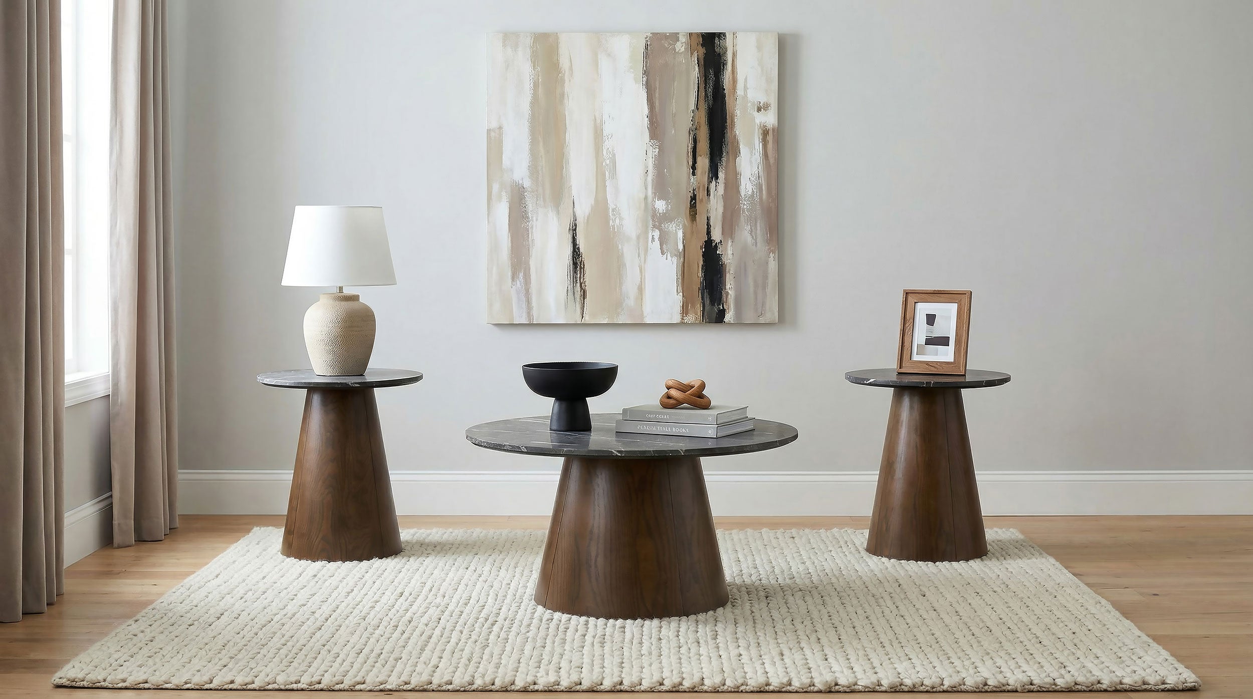 Franklin 3-piece Round Pedestal Coffee Table Set Grey and Dark Brown — view 1