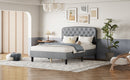 Full size Adjustable Headboard with Fine Linen Upholstery and Button Tufting for Bedroom,  Wave Top  Light Gray
