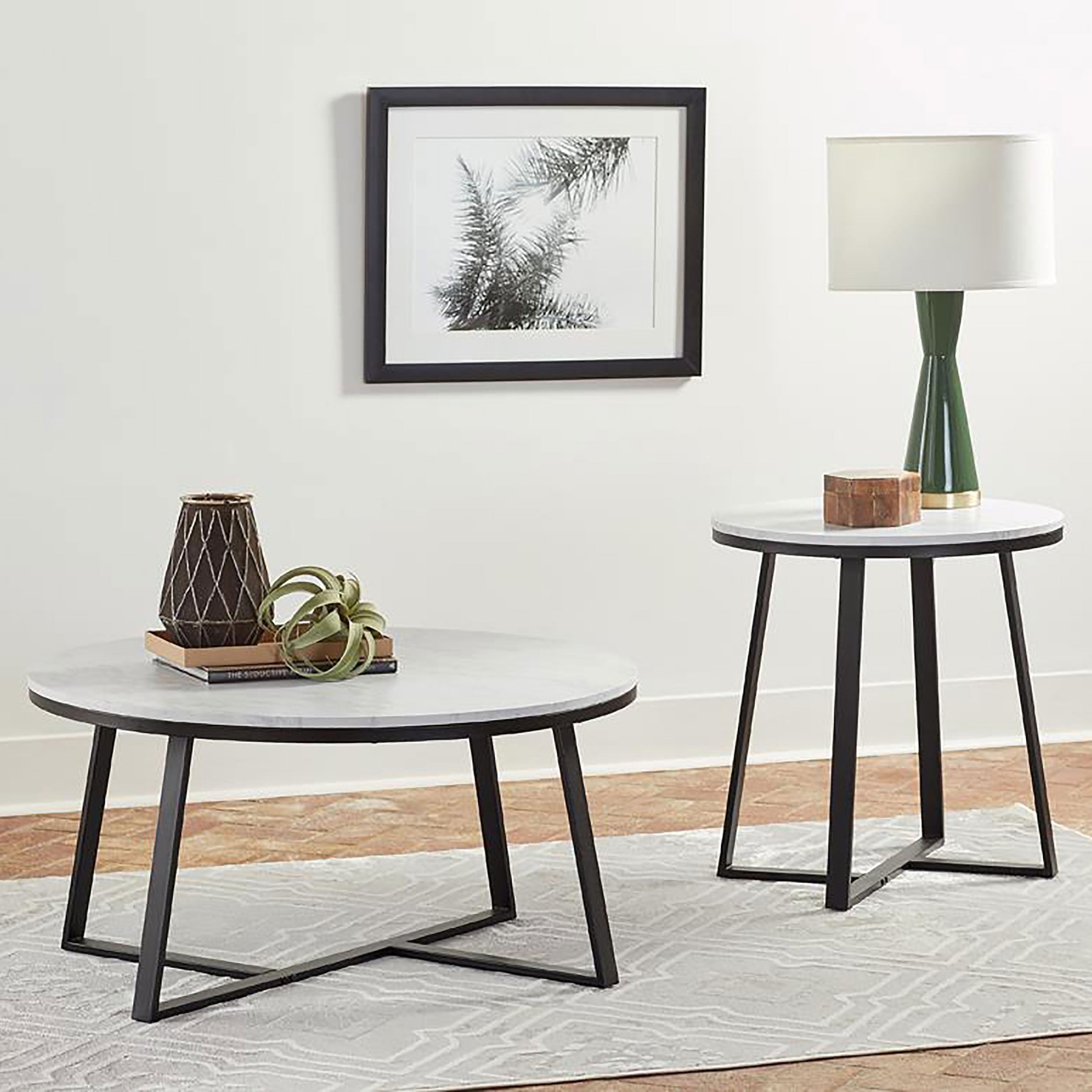 Hugo Round Faux Marble Coffee Table White and Matte Black — view 4