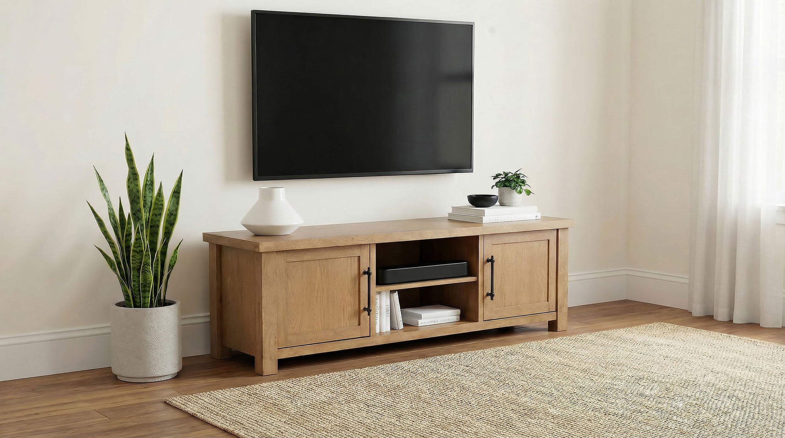Beasley 2-Door 71-Inch Wood TV Stand Media Console Golden Oak — view 2