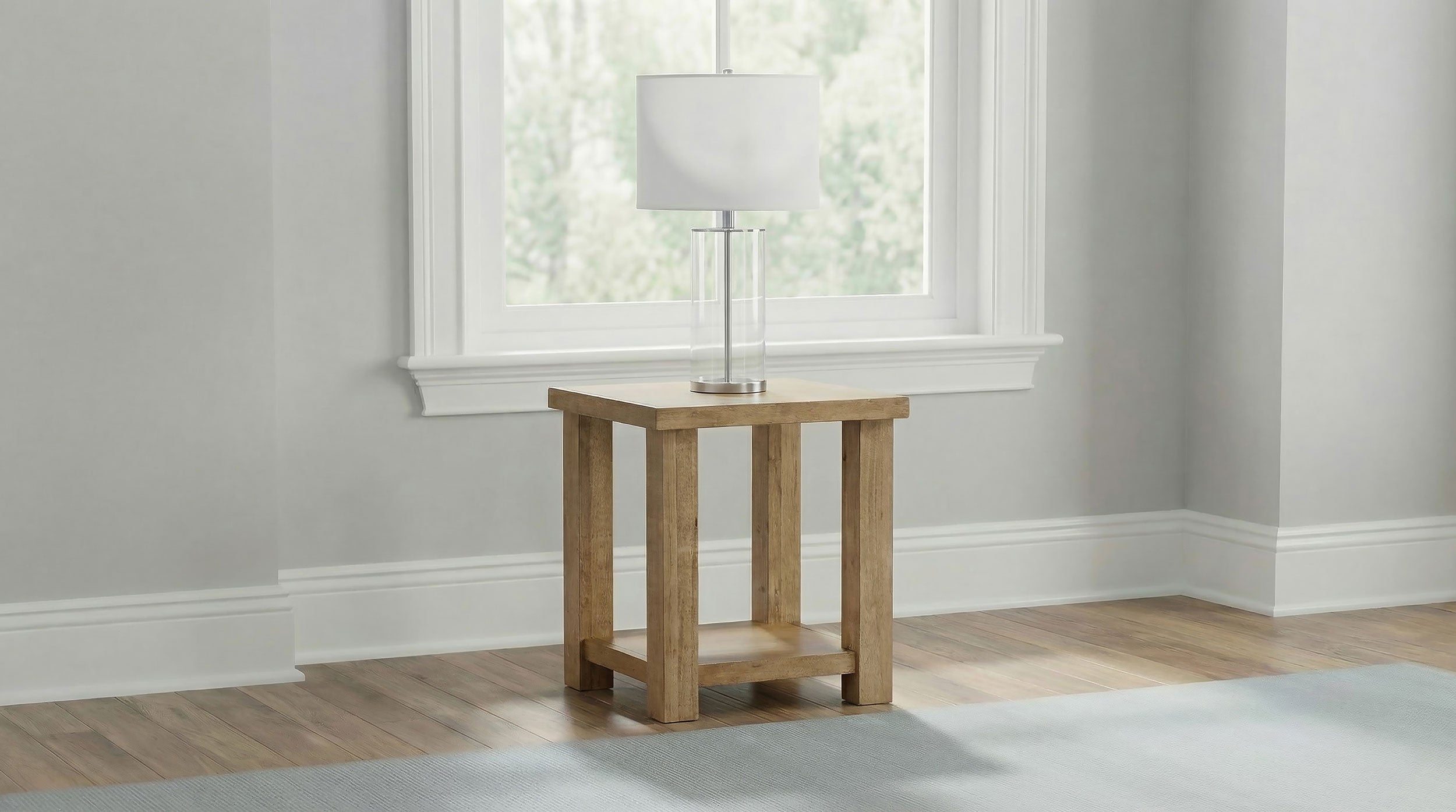 Beasley Square Wood End Side Table With Shelf Golden Oak — view 2