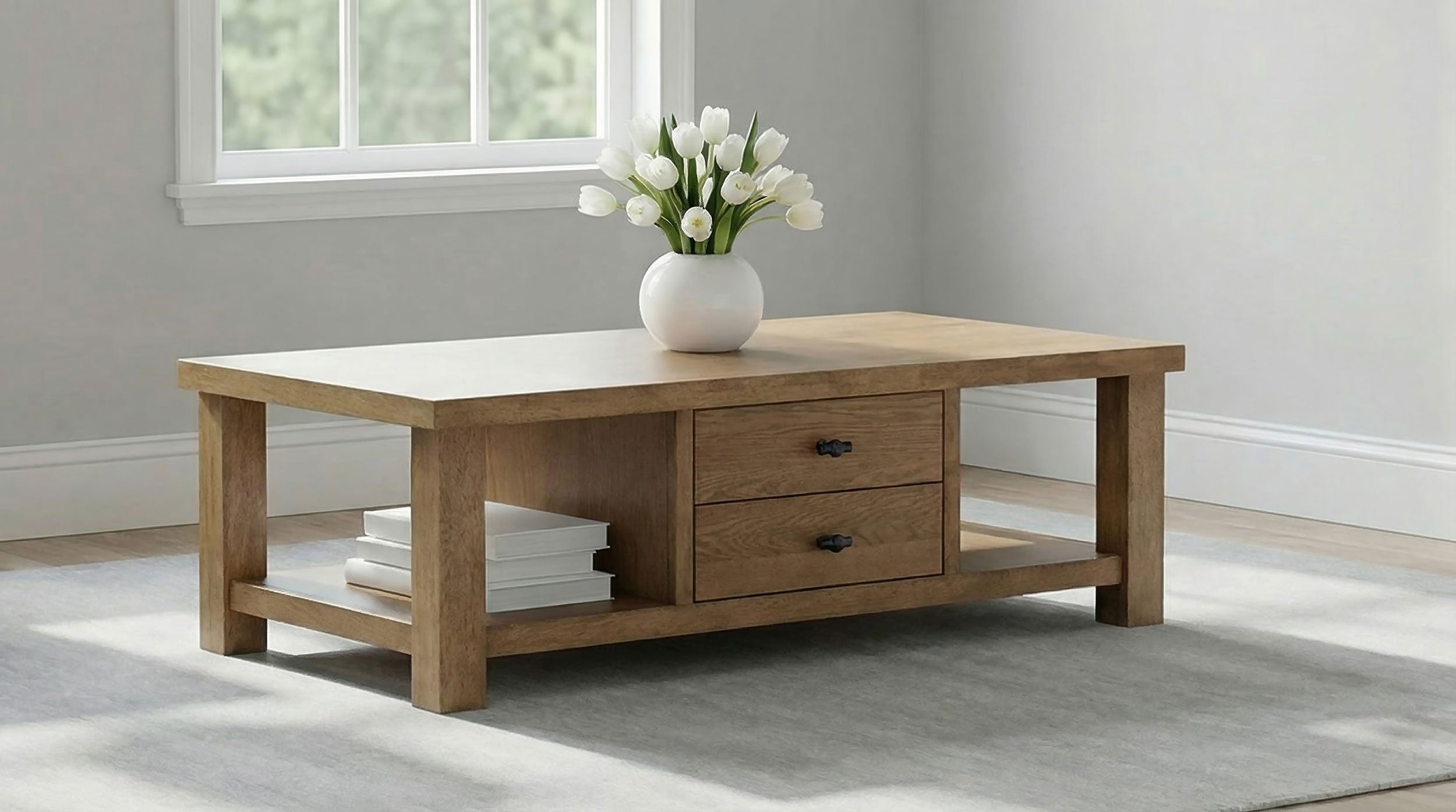 Beasley 2-Drawer Wood Coffee Table Golden Oak — view 2