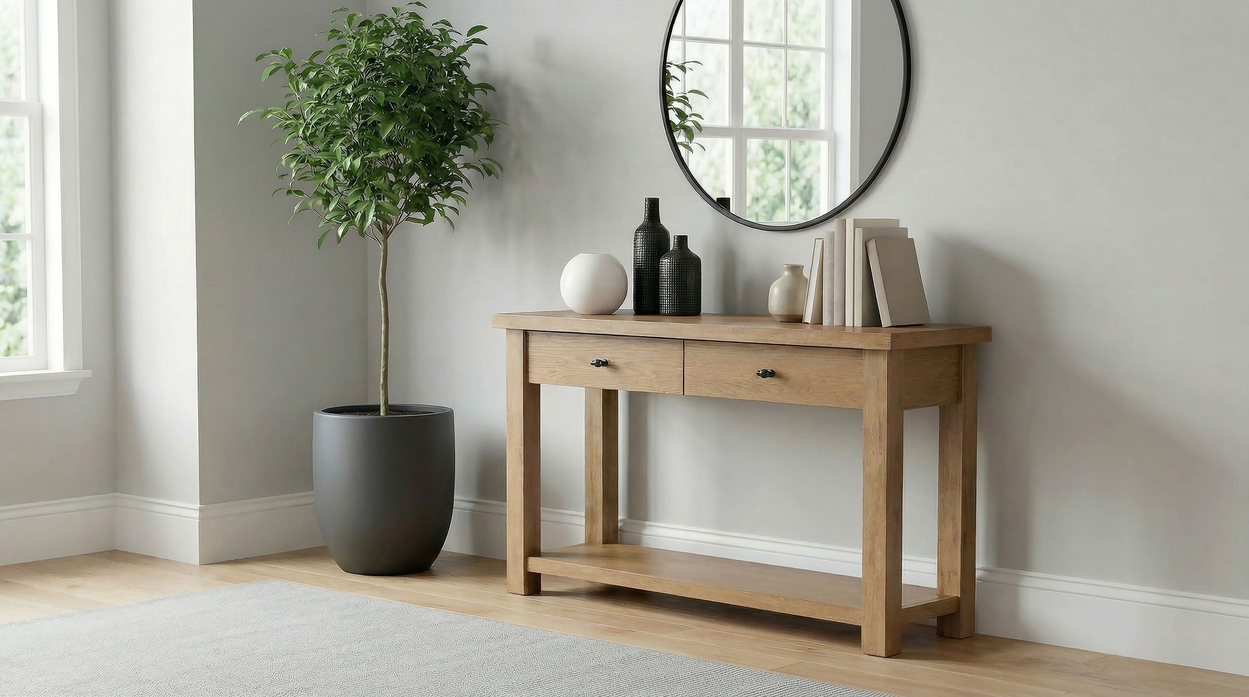 Beasley 2-Drawer Wood Console Table Golden Oak — view 2