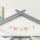 Twin Low Loft House Bed with Slide,  Ladder, Safety Guardrails, House Roof Frame,Grey