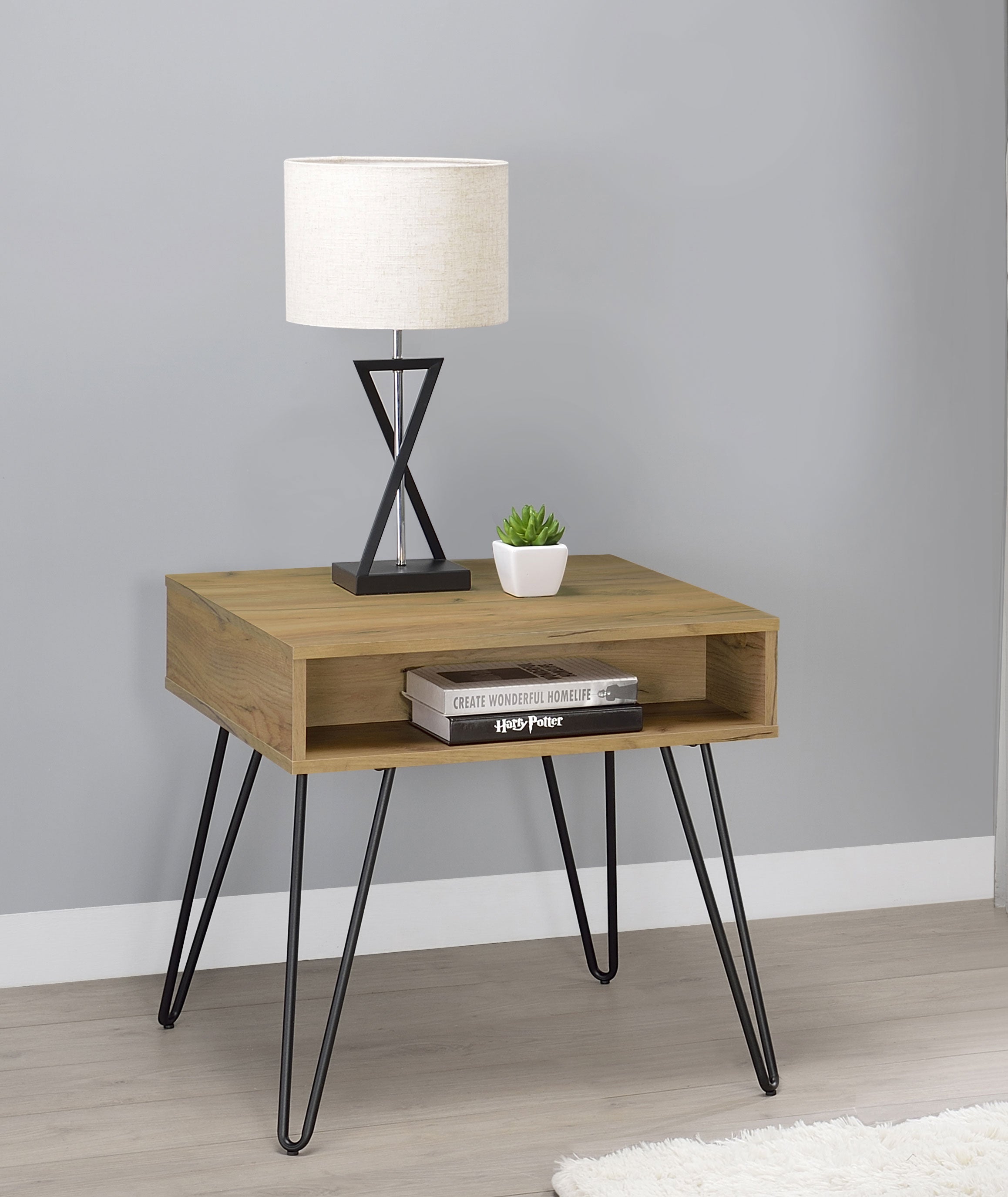 Fanning Engineered Wood Side End Table Golden Oak — view 2