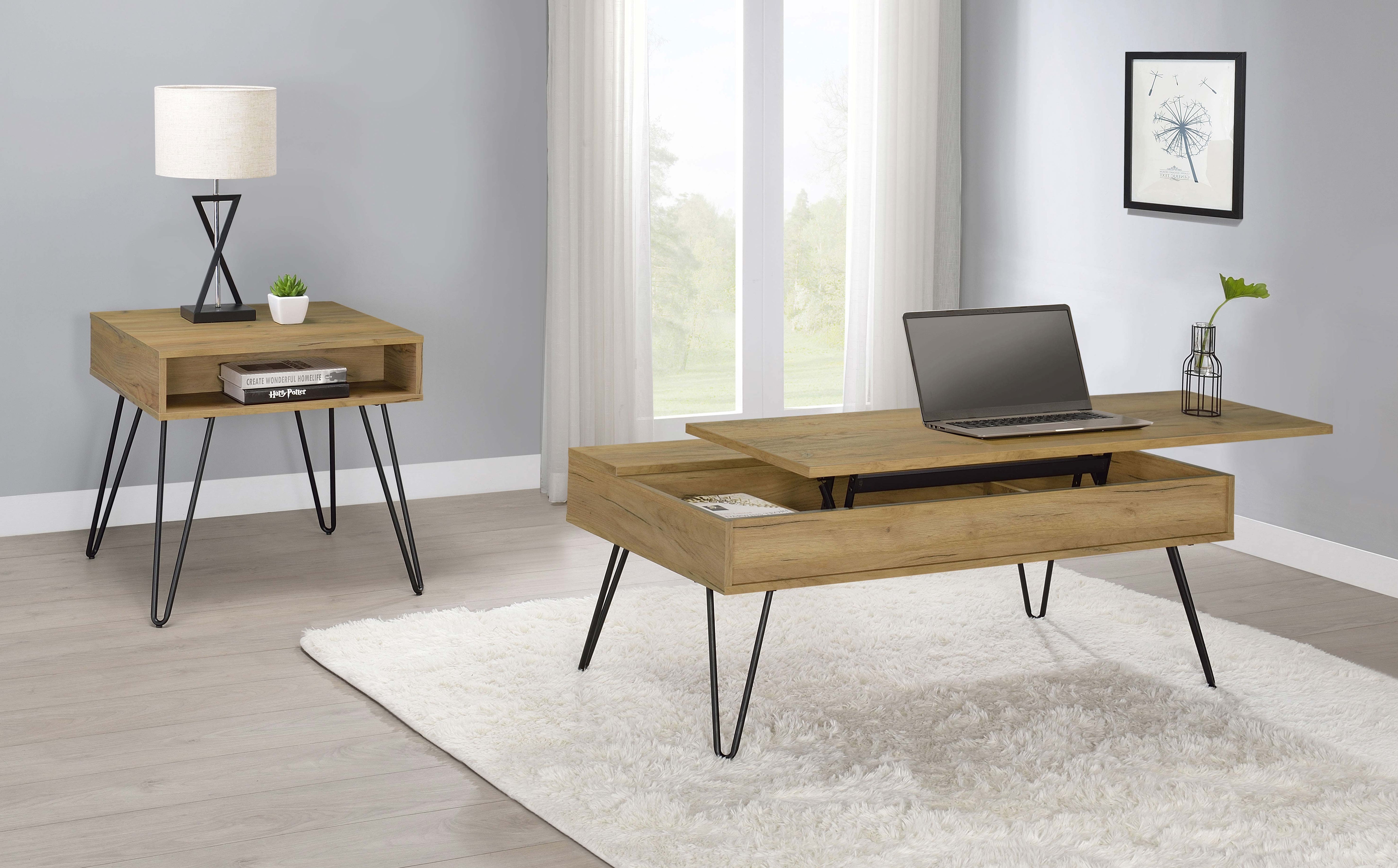 Fanning Engineered Wood Side End Table Golden Oak — view 5