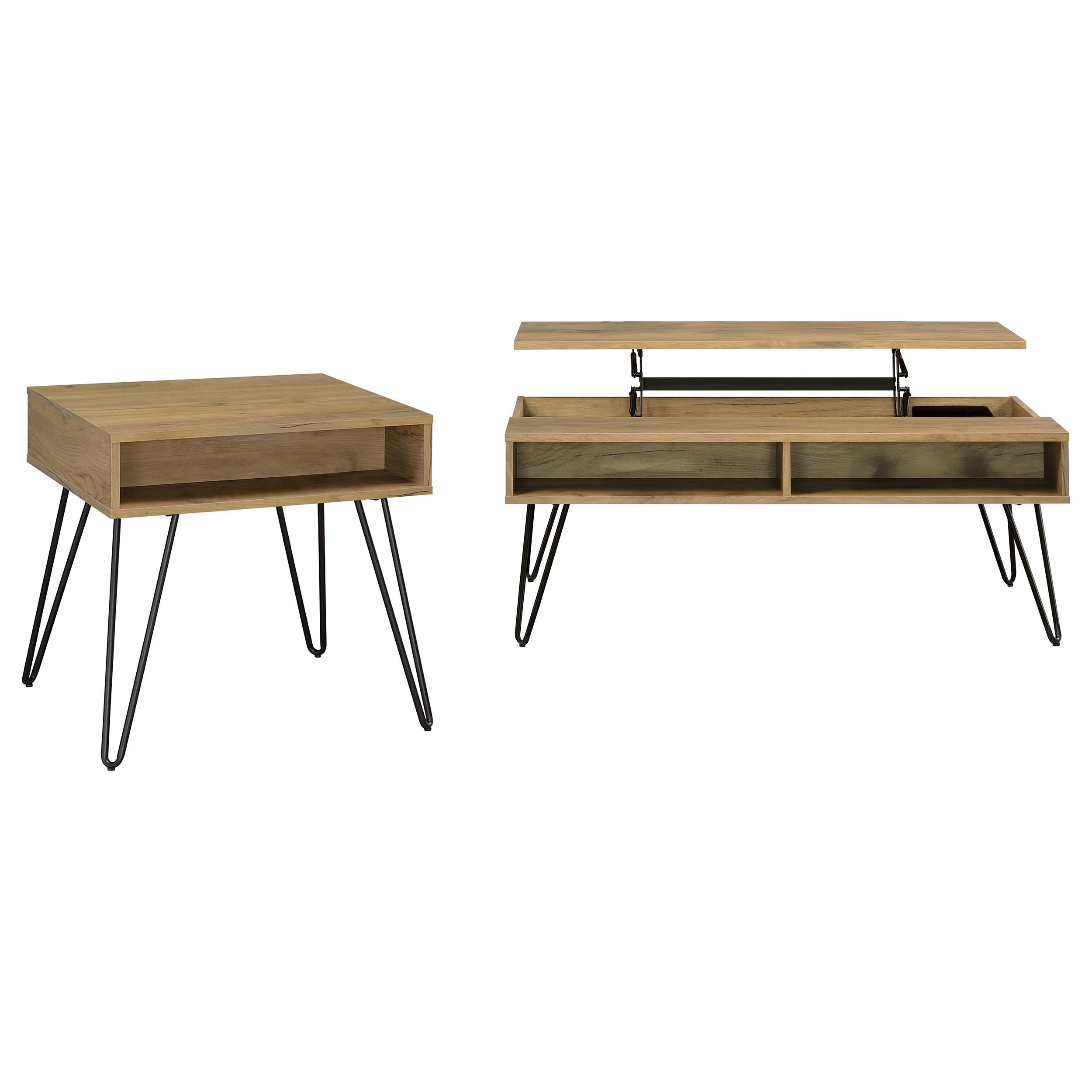Fanning 2-piece Lift Top Coffee and End Table Set Golden Oak — view 2