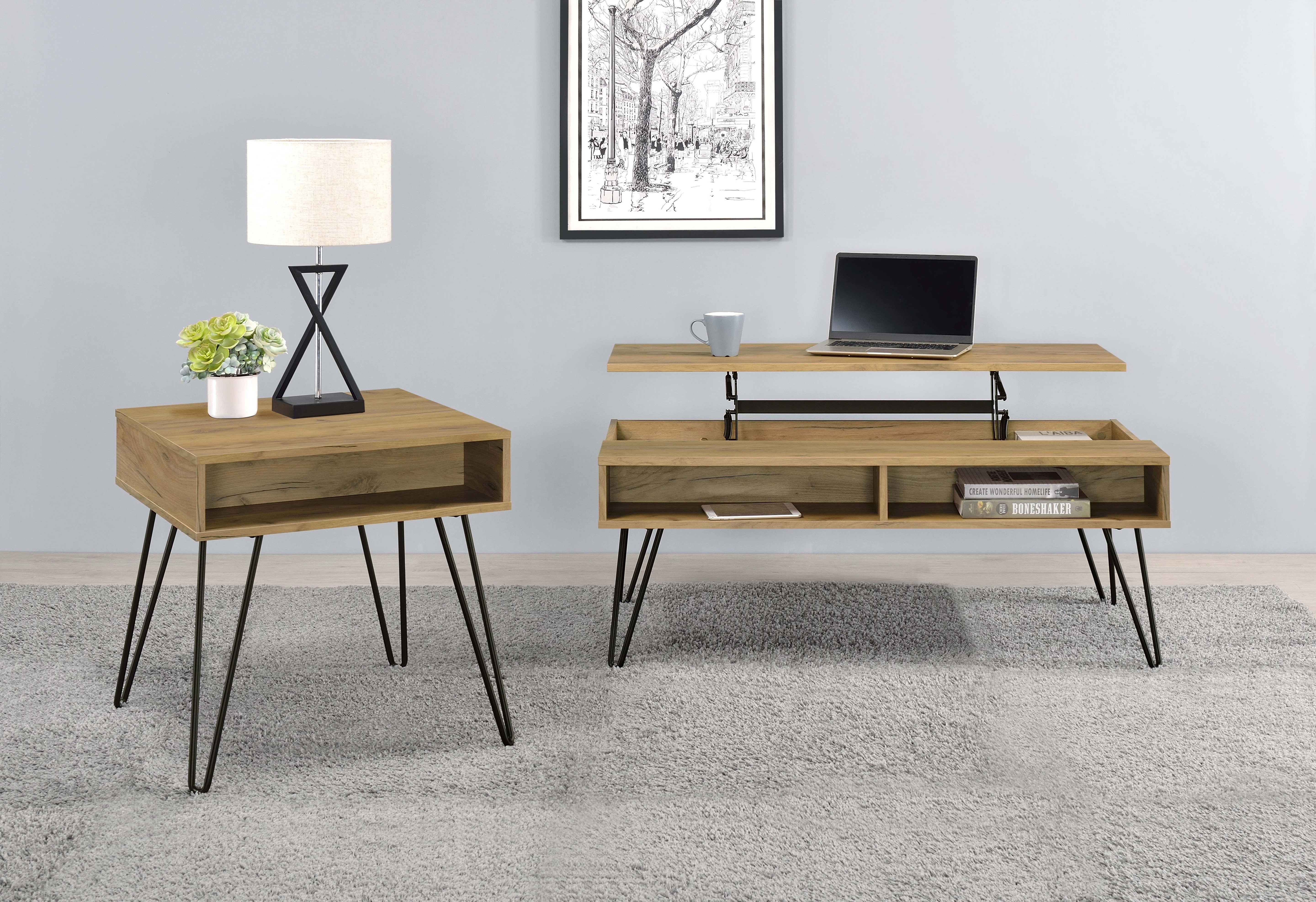 Fanning Engineered Wood Lift Top Coffee Table Golden Oak — view 6