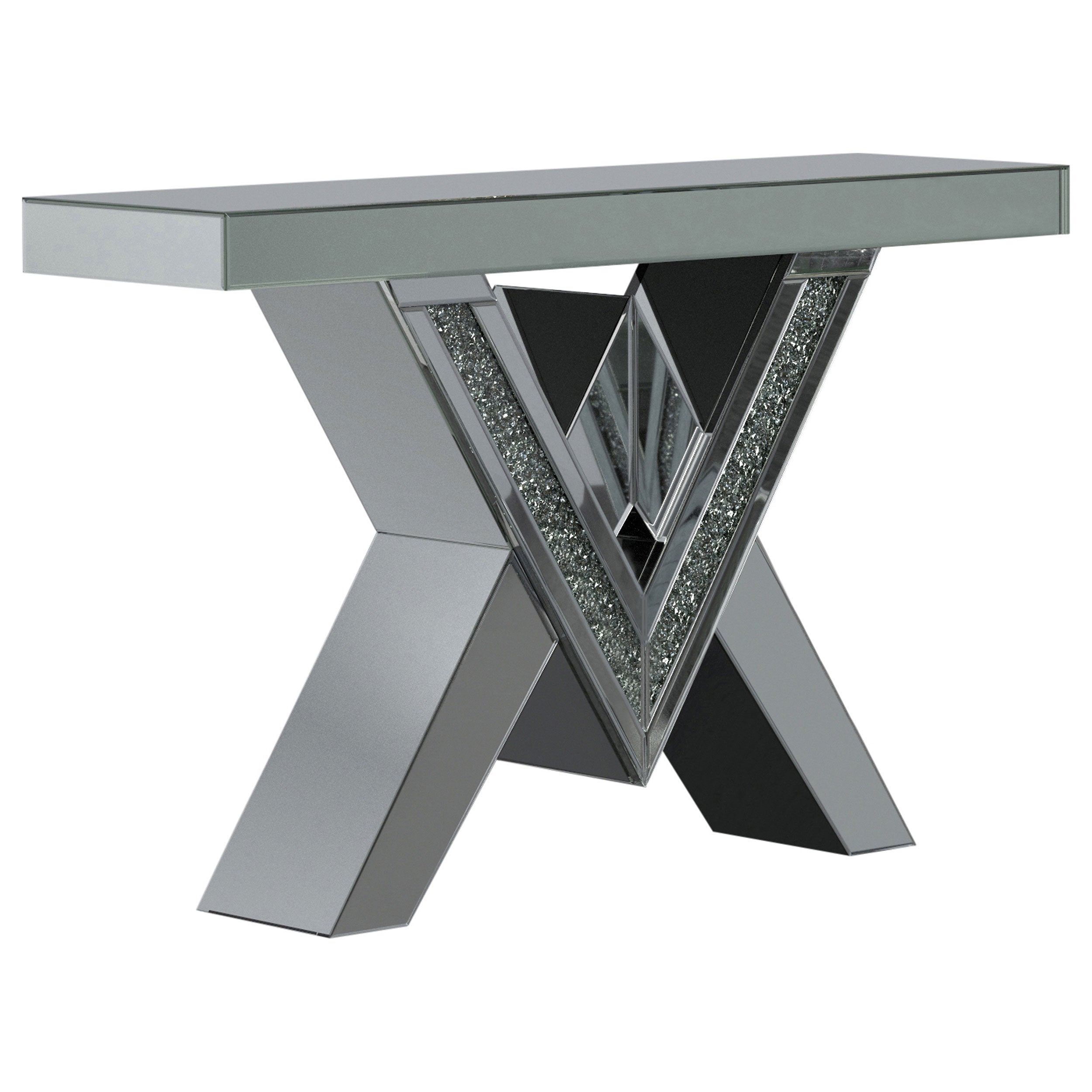 Taffeta V-shaped Mirrored Entryway Console Table Silver — view 1