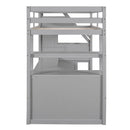 Twin Size Loft Bed with Desk and Shelves, Two Built-in Drawers, Storage Staircase, Gray