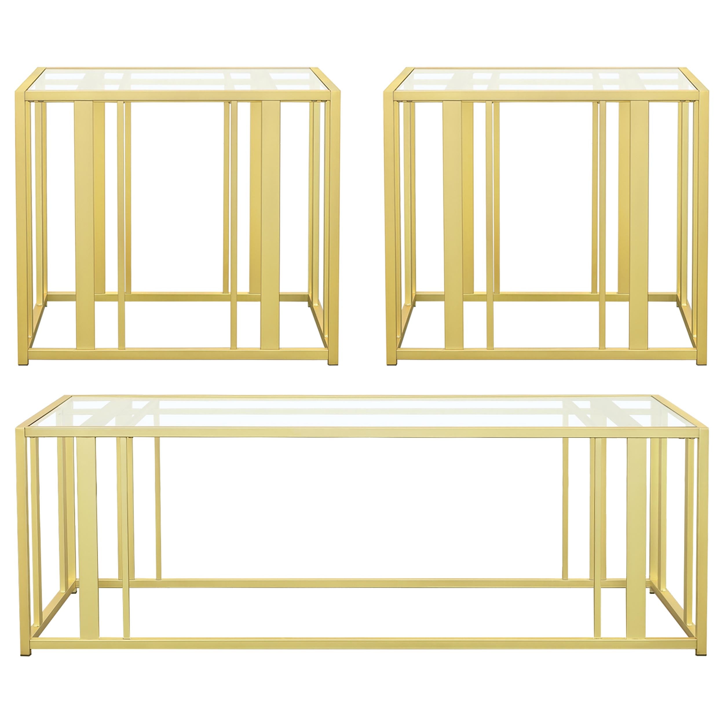 Adri 3-piece Coffee and End Table Set Matte Brass — view 2