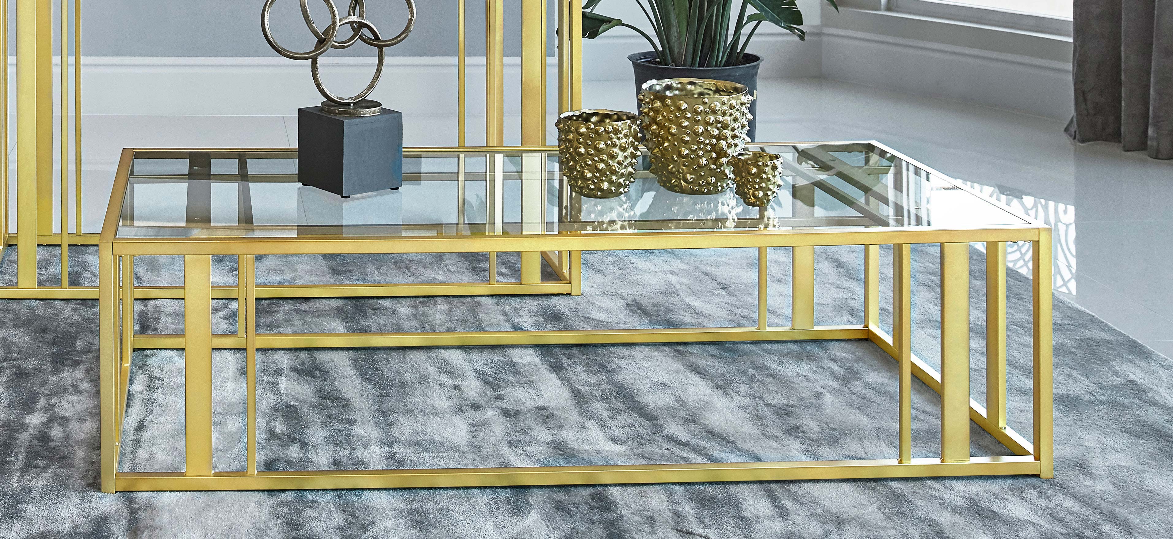 Adri Rectangular Glass Top Coffee Table Matte Brass — view 2
