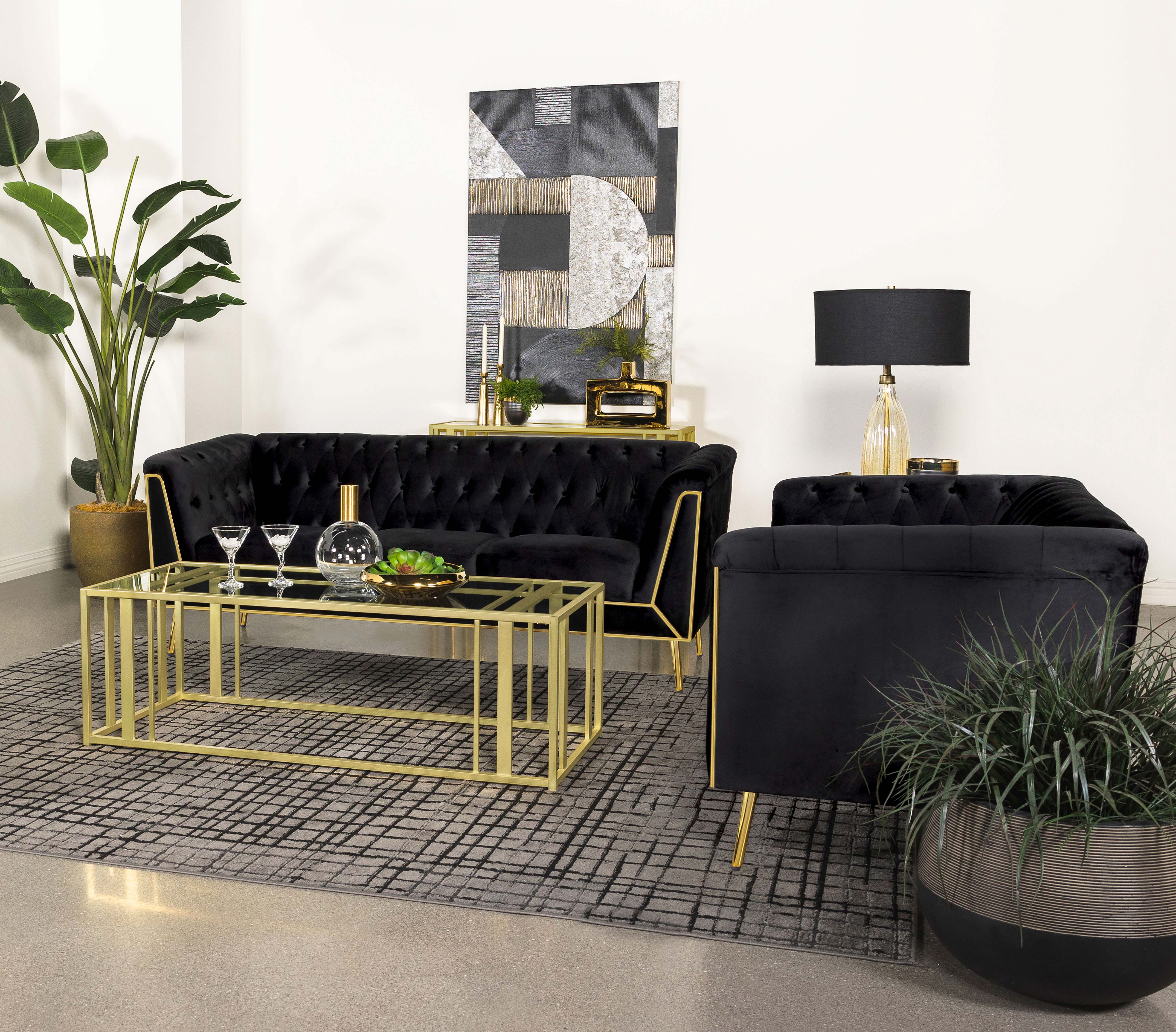 Adri Rectangular Glass Top Coffee Table Matte Brass — view 10