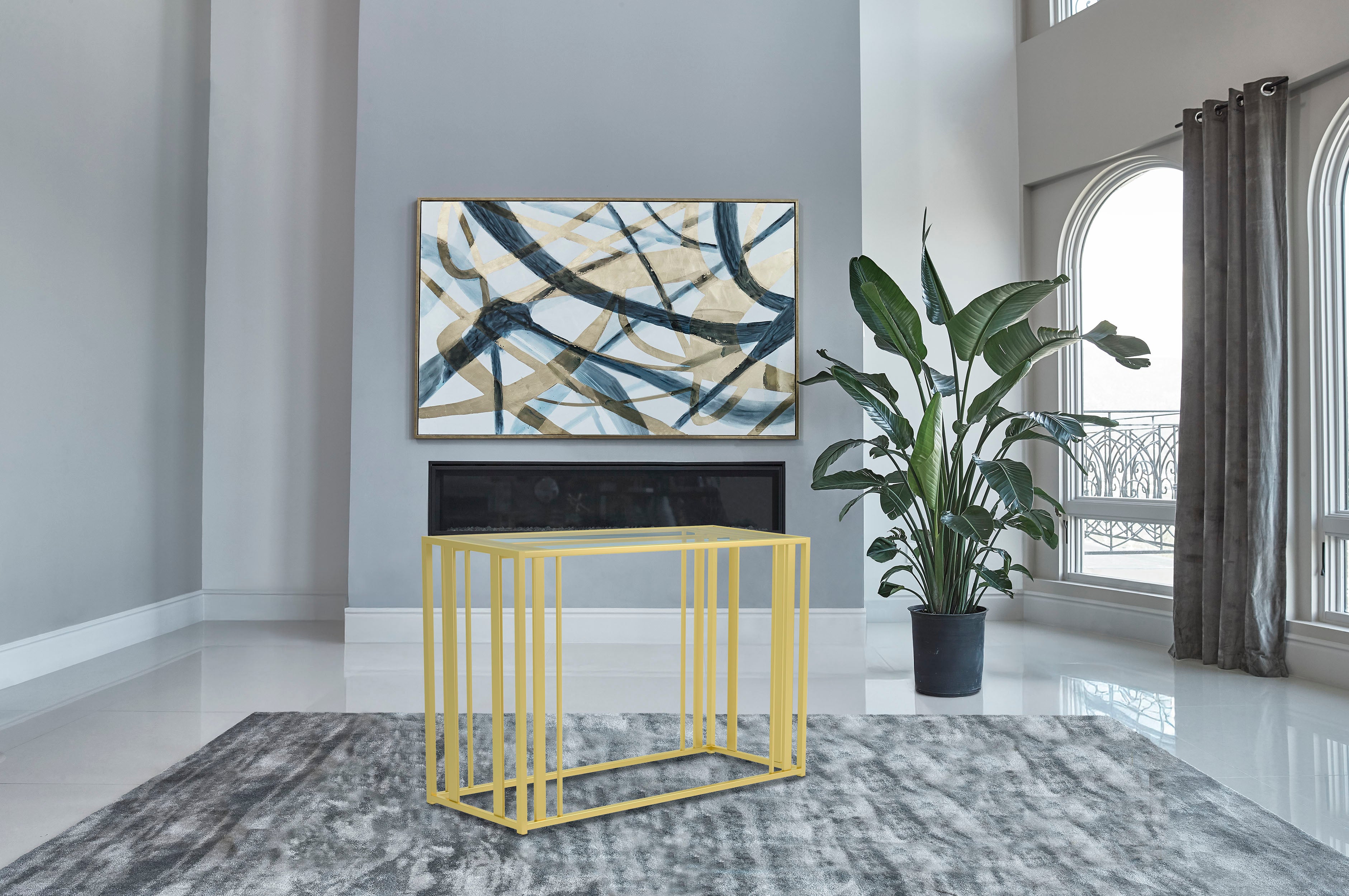 Adri Glass Top Entryway Console Table Matte Brass — view 2