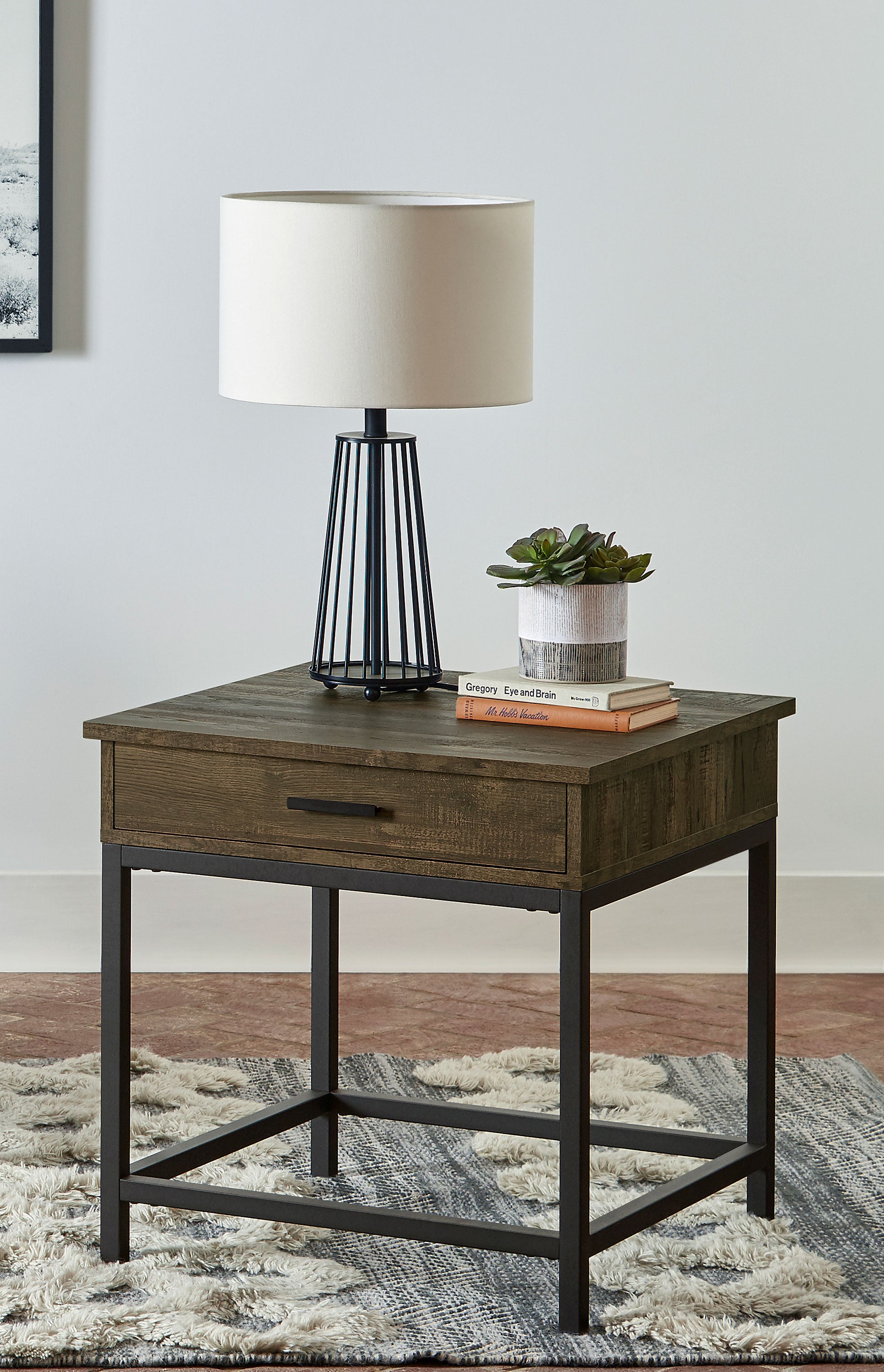 Byers 1-drawer Square Engineered Wood End Table Brown Oak — view 2