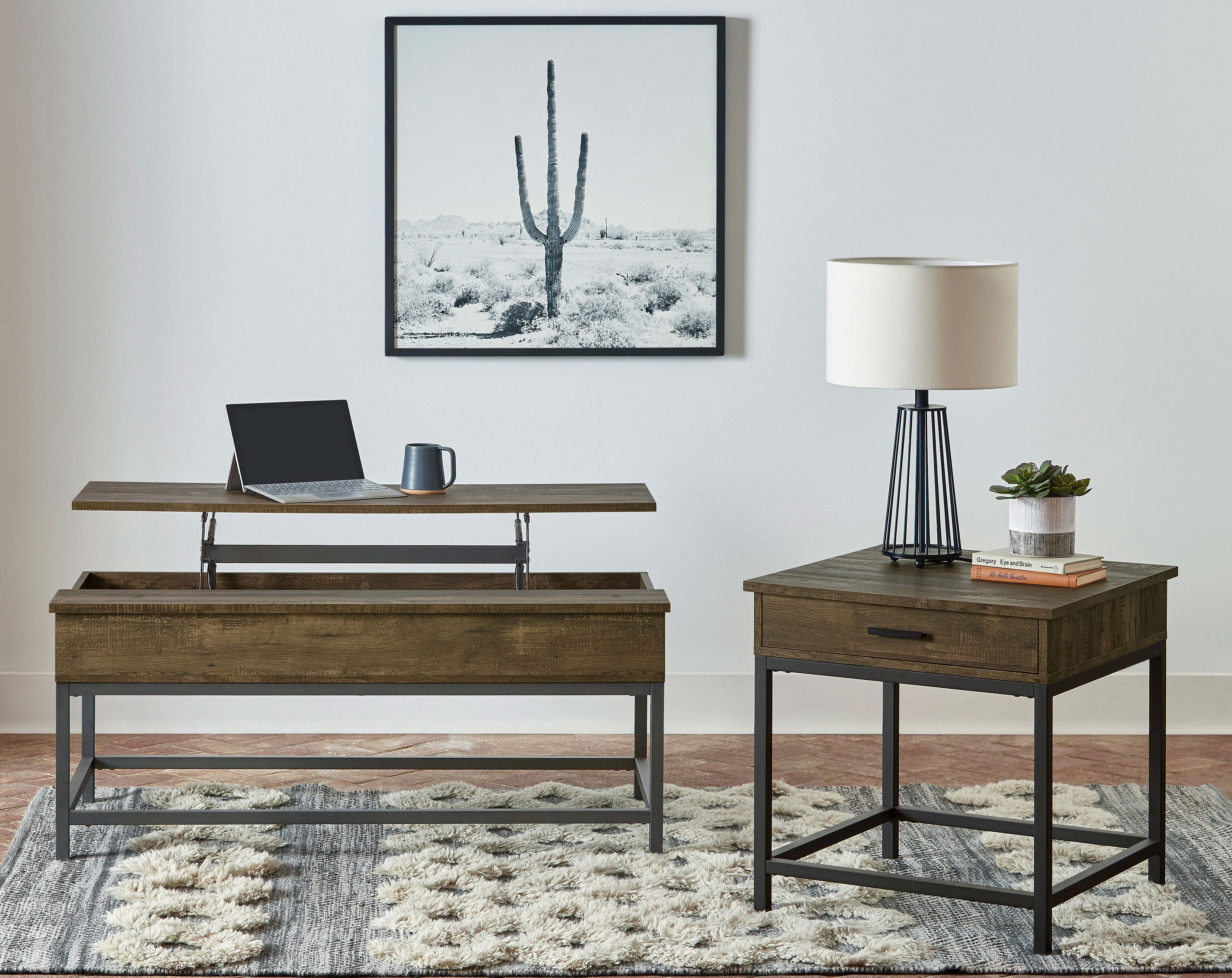 Byers 1-drawer Square Engineered Wood End Table Brown Oak — view 4