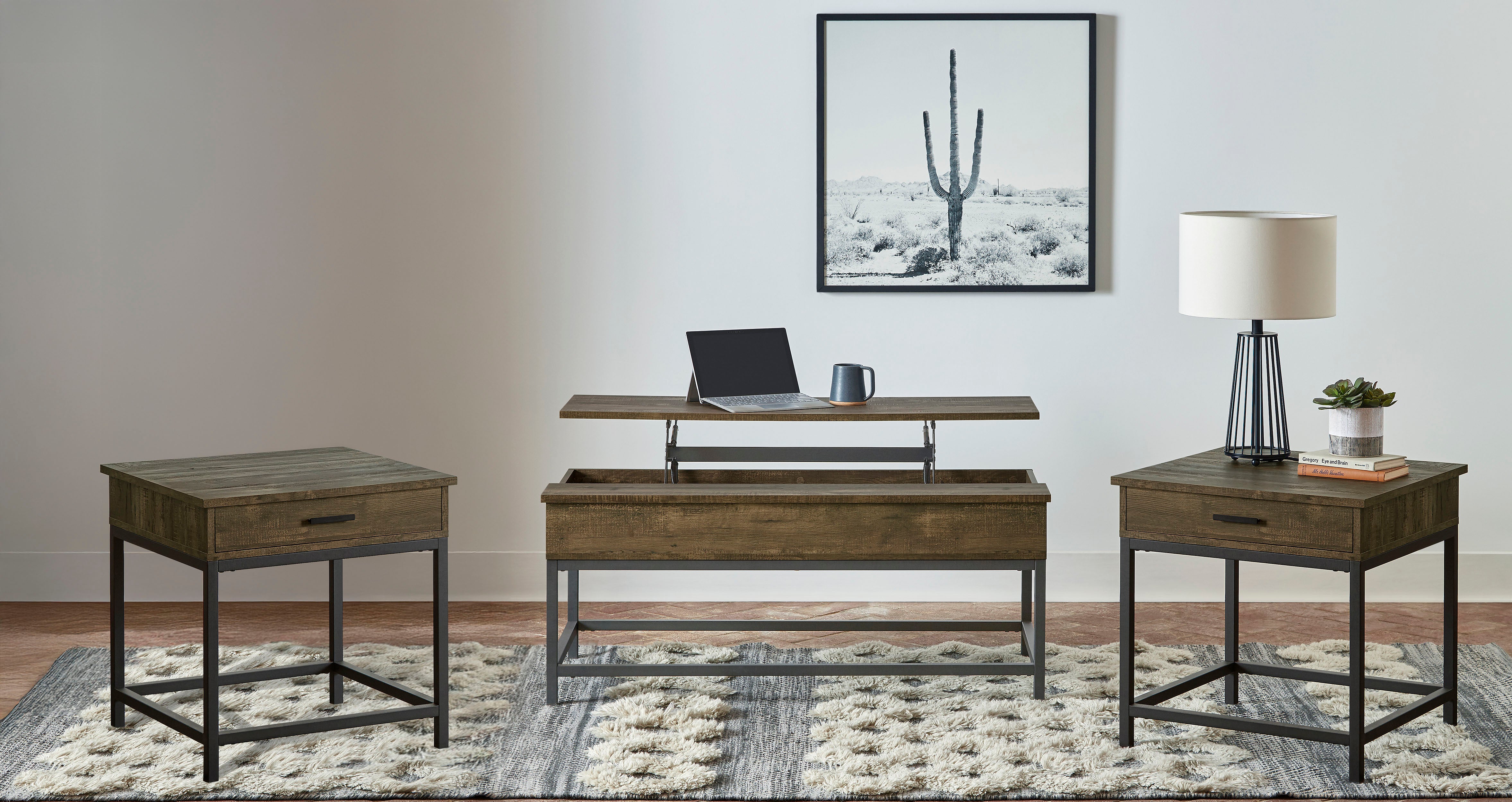 Byers 3-piece Lift Top Coffee and End Table Set Brown Oak — view 1