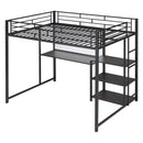 Metal Loft Bed With Desk, 3 Shelves And Ladder