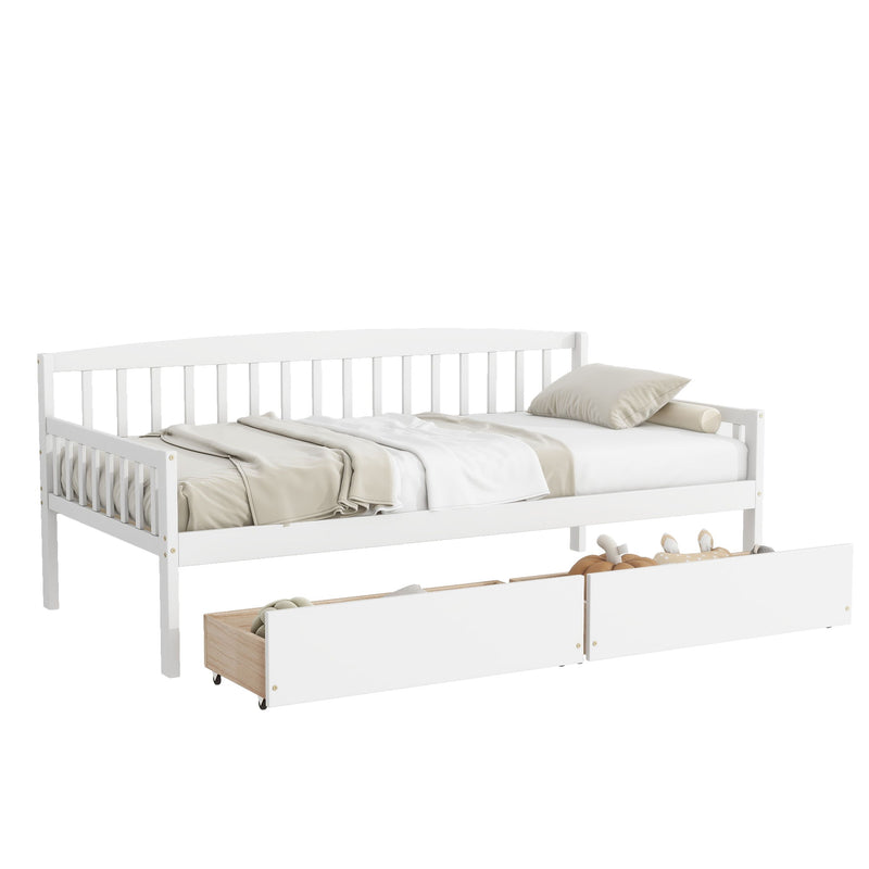 Pine Wood Daybed With Two Storage Drawers, Sofa Bed With Bed Platform Of 10 Support Slats