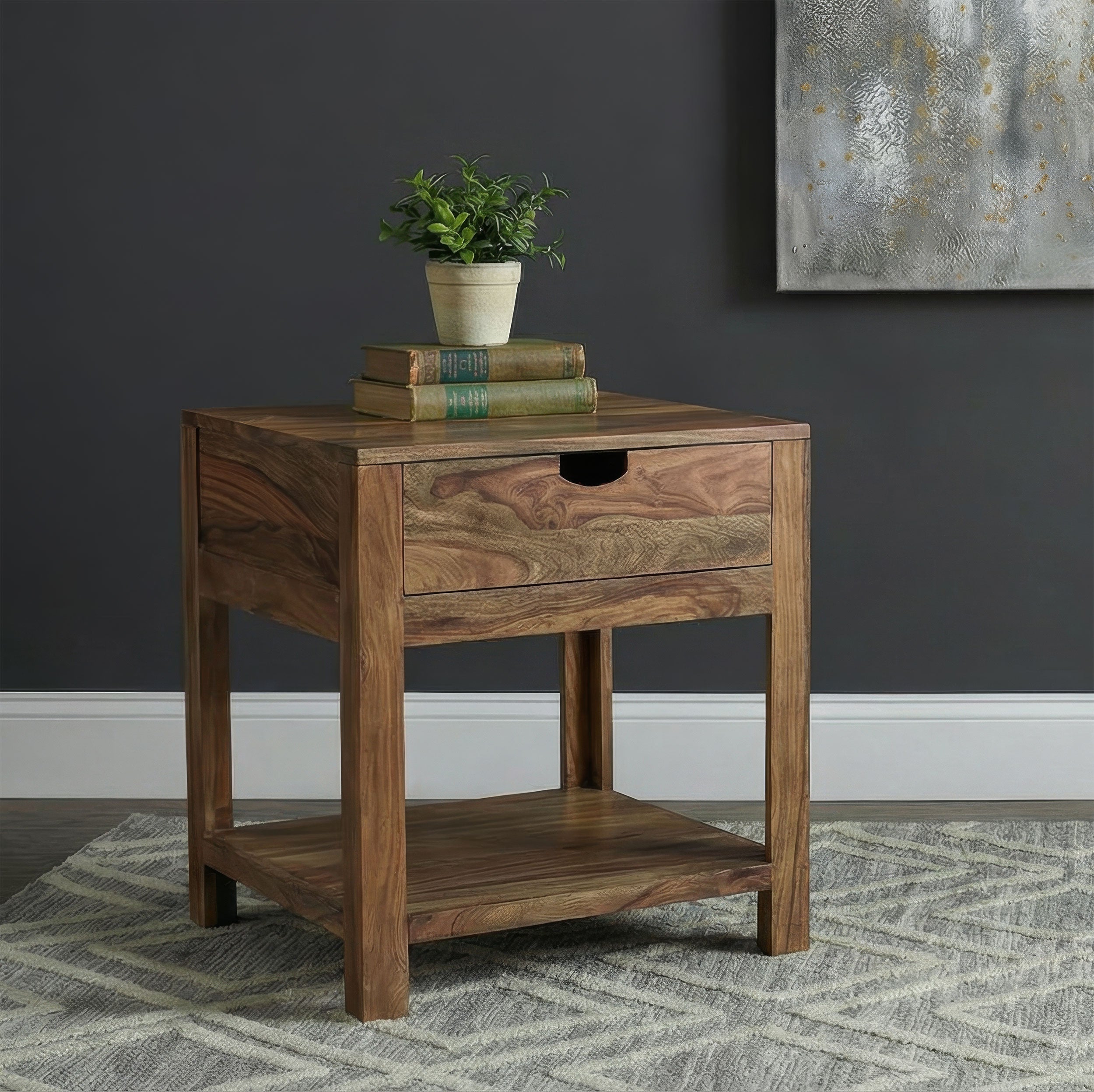 Esther 1-drawer Solid Wood Side End Table Natural Sheesham — view 2