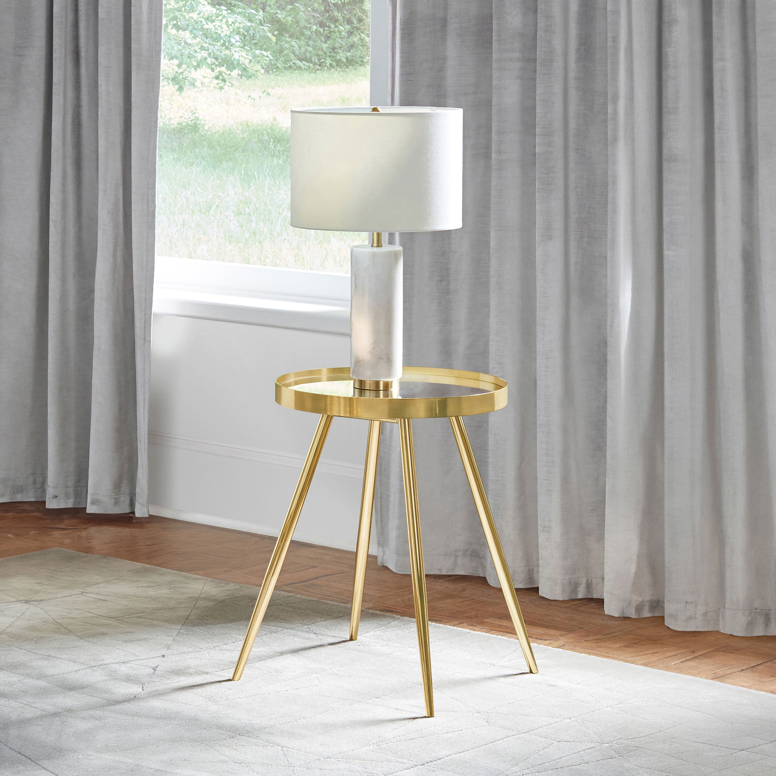 Kaelyn Round Mirror Top End Side Table Gold — view 2