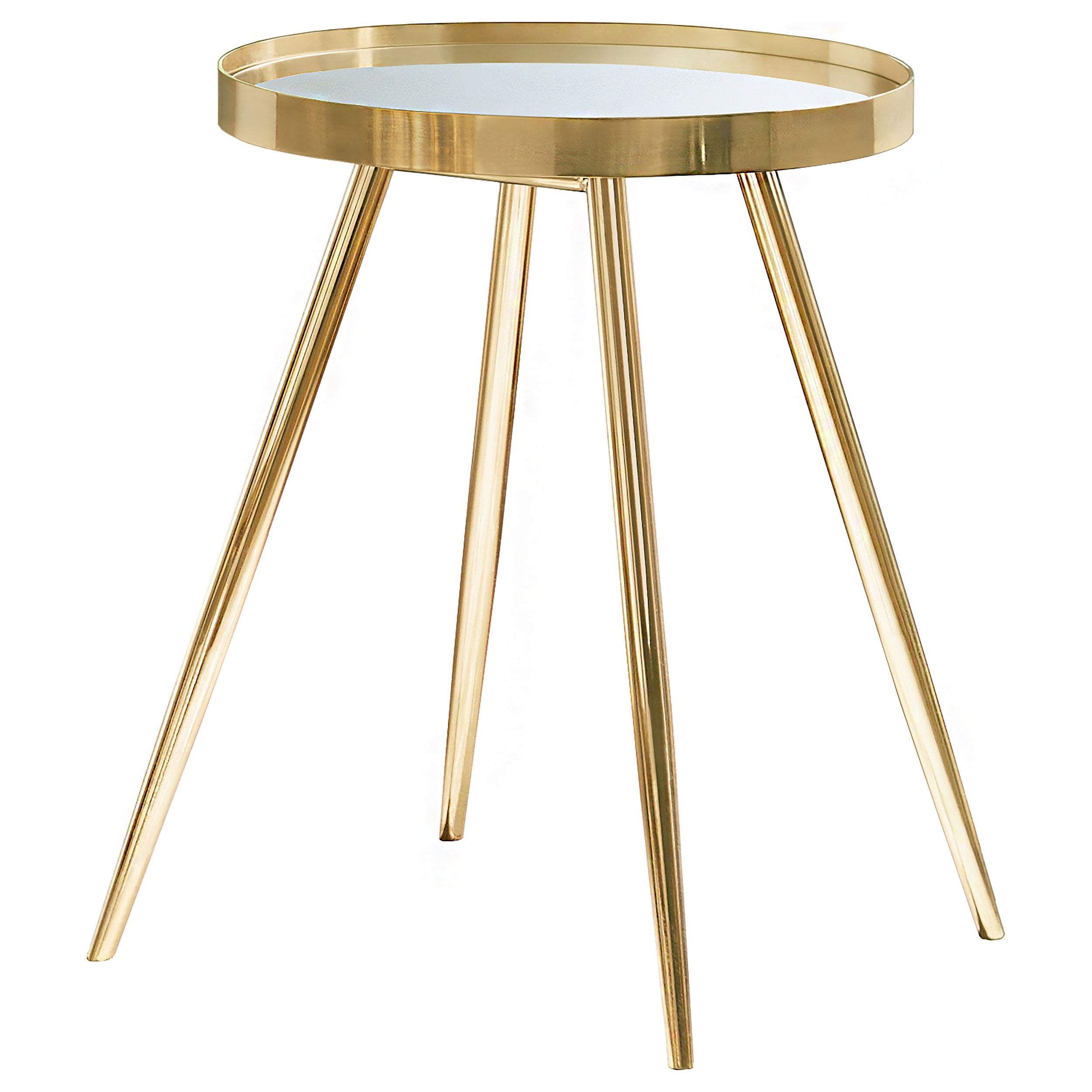 Kaelyn Round Mirror Top End Side Table Gold — view 1