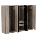 6 Doors Wardrobe Storage For Bedroom, With 2 Drawers Inside - Black / Nature