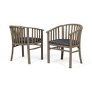 Outdoor Wooden Dining Chairs With Cushions (Set of 2)