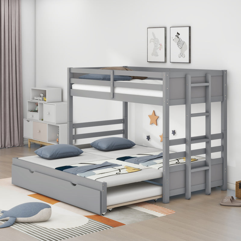 Twin over Pull-out Bunk Bed with Trundle, Gray