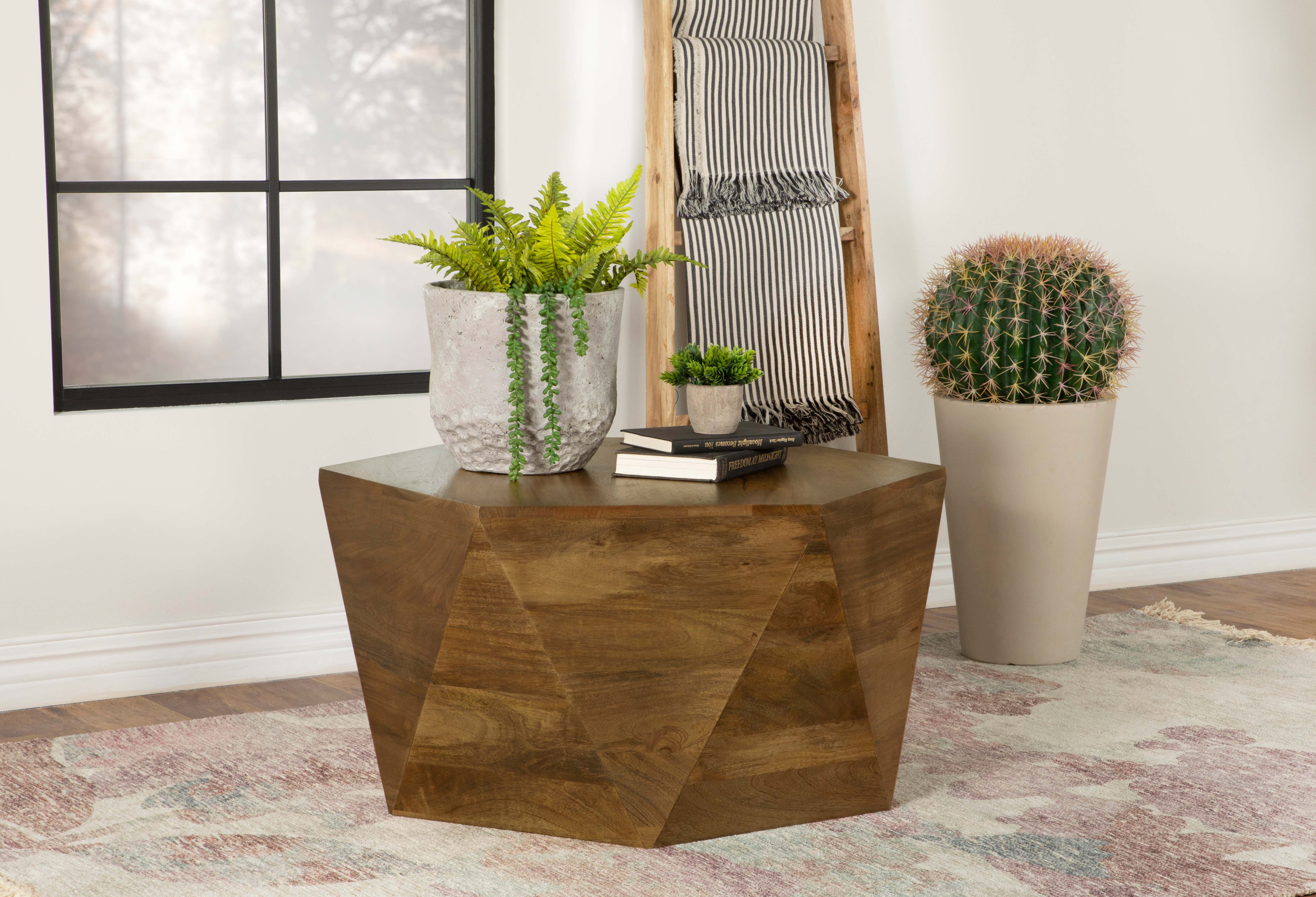 Zalika Hexagonal Solid Mango Wood Coffee Table Natural — view 2