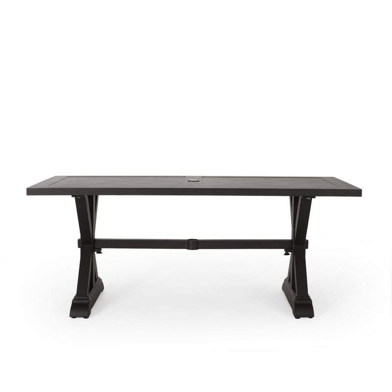 Modern Outdoor Dining Table With X Shaped Legs, Umbrella Hole