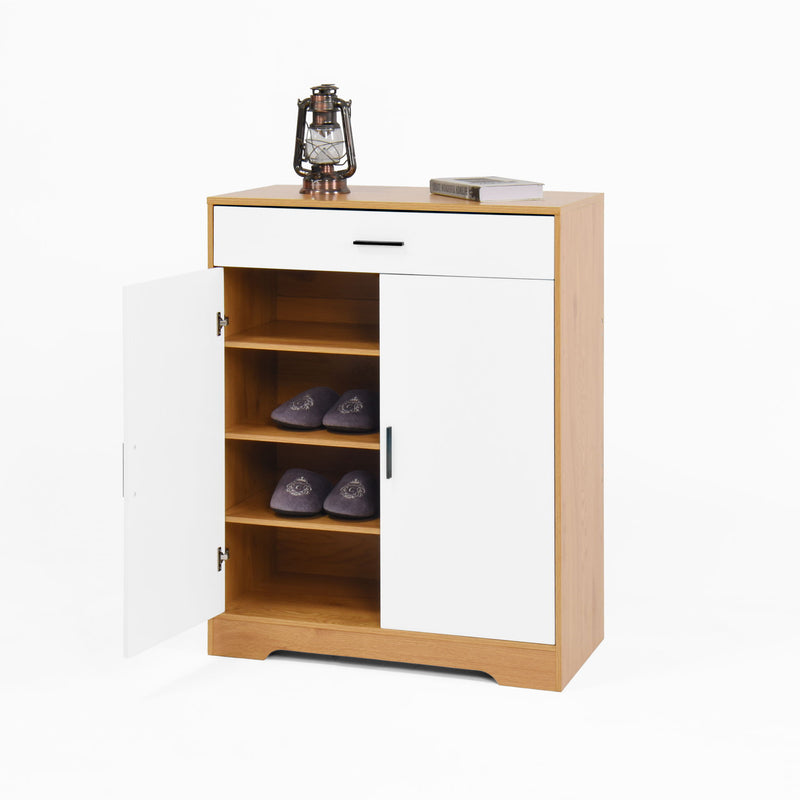Freestanding Wooden Shoe Cabinet, 4 Tier Organizer With Drawer