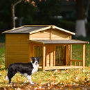 Large Wooden Dog House Outdoor / Indoor Dog Crate, Cabin Style, With Porch, 2 Doors