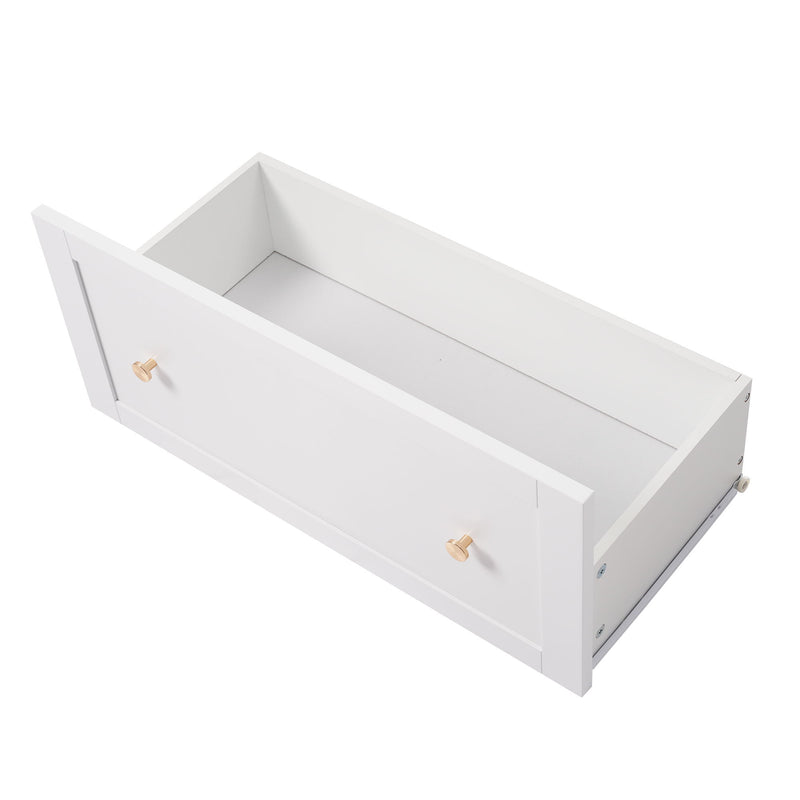 Freestanding Tall Bathroom Cabinet With 2 Adjustable Shelves, 3 Drawers, Soft Close Glass Doors - White