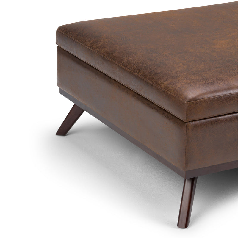 Owen - Square Coffee Table Storage Ottoman - Distressed Chestnut Brown