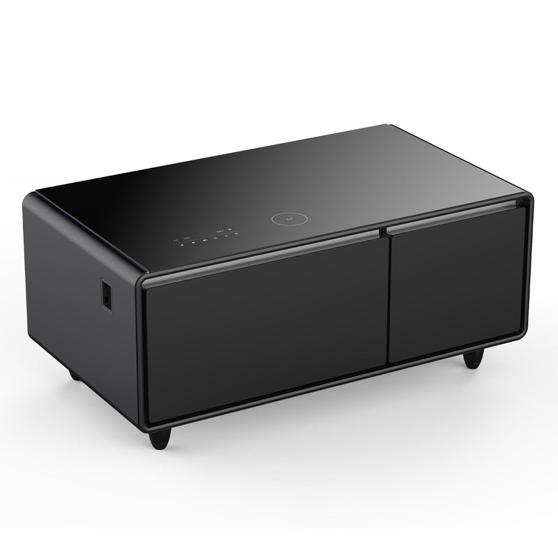 Modern Smart Coffee Table With Built-In Fridge - Bluetooth Speaker, Wireless Charging, Touch Control Panel, USB Interface, Outlet Protection, Atmosphere Light