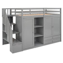 Loft Bed With 3 Shelves, 2 Wardrobes, 2 Drawers, Ladder Storage