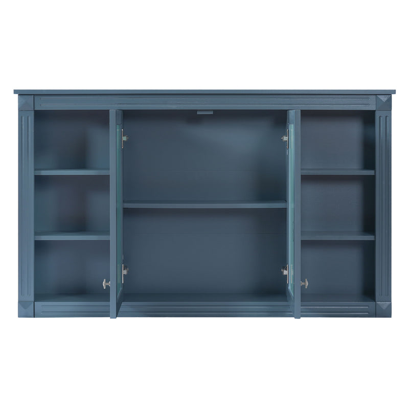 Wall-Mounted Mirror Cabinet With Adjustable Shelf And Open Shelves